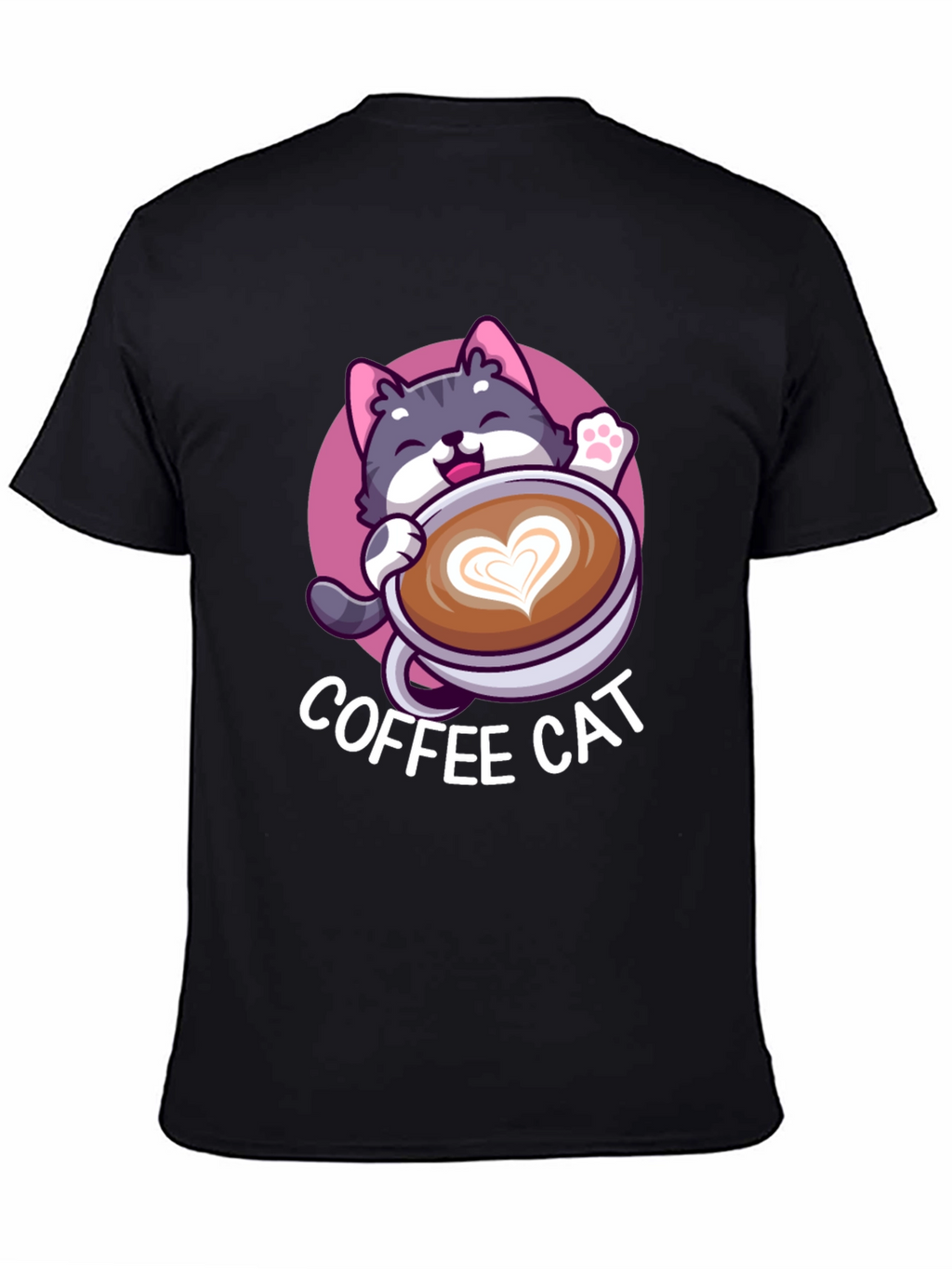 Coffee Cat Graphic Tee - Black Cotton T-Shirt