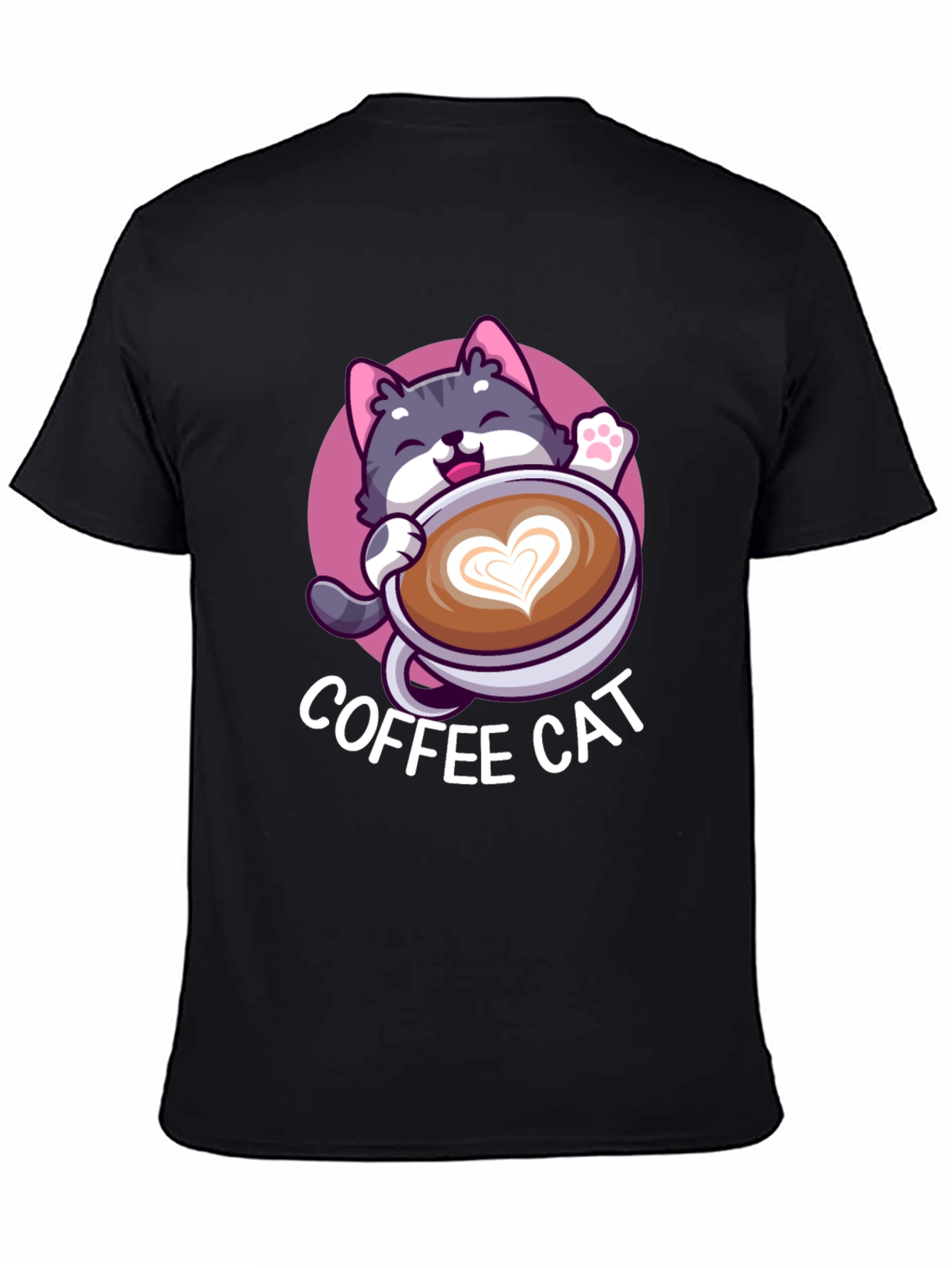 Coffee Cat Graphic Tee - Black Cotton T-Shirt