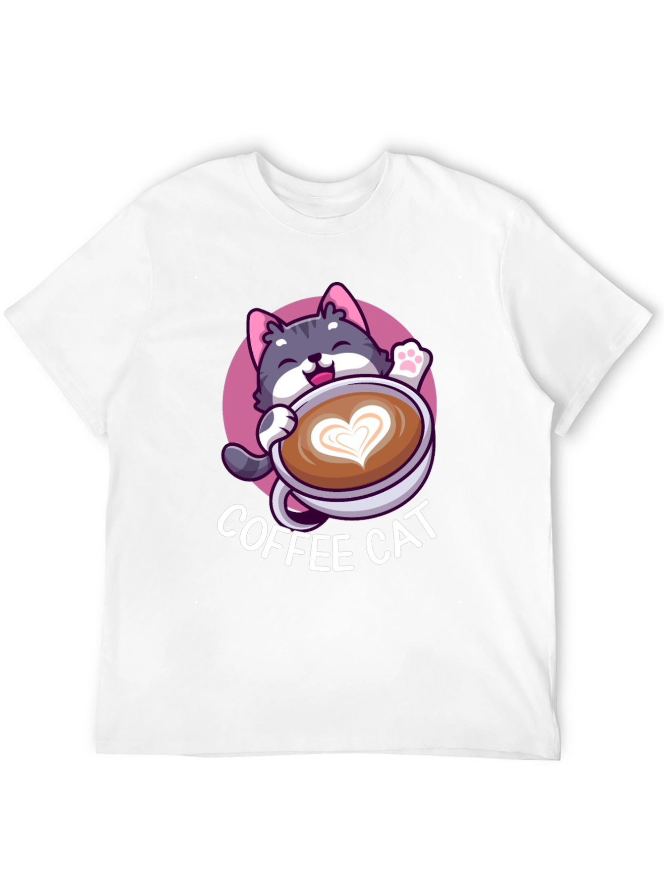Coffee Cat Graphic Tee - Black Cotton T-Shirt