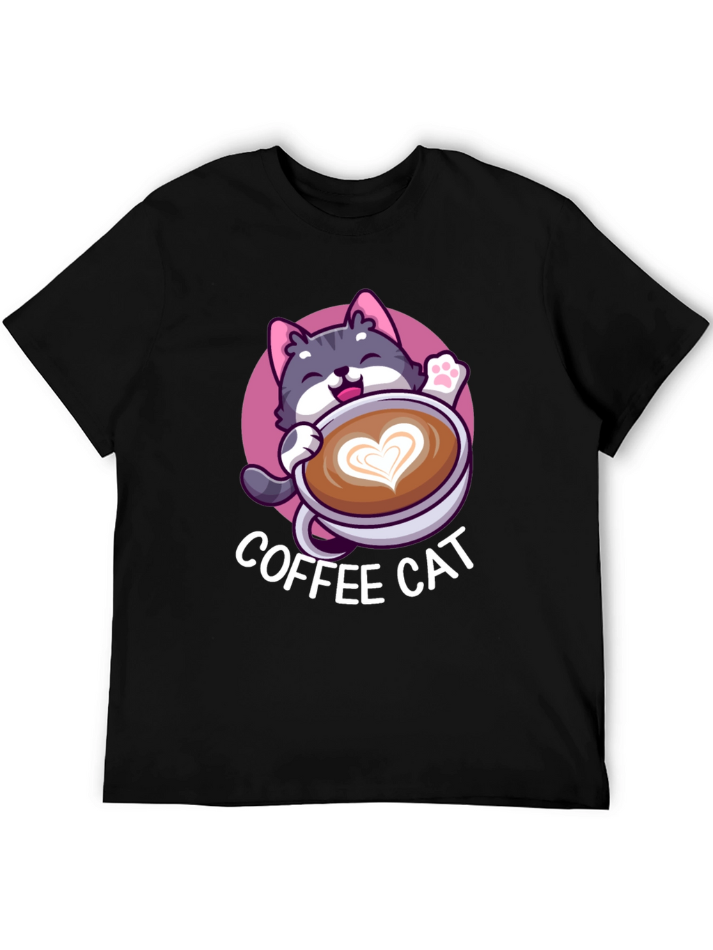 Coffee Cat Graphic Tee - Black Cotton T-Shirt