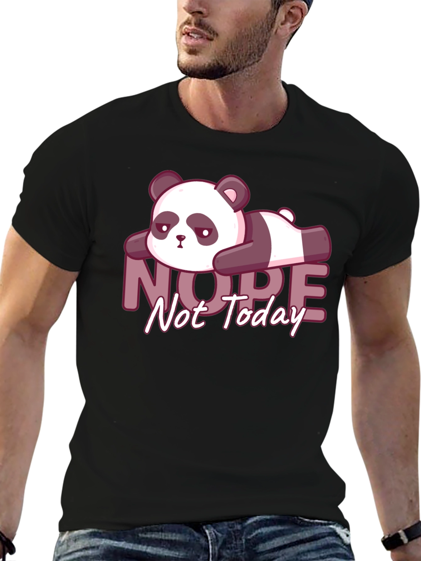 Nope Not Today Lazy Panda Graphic Tee - Black