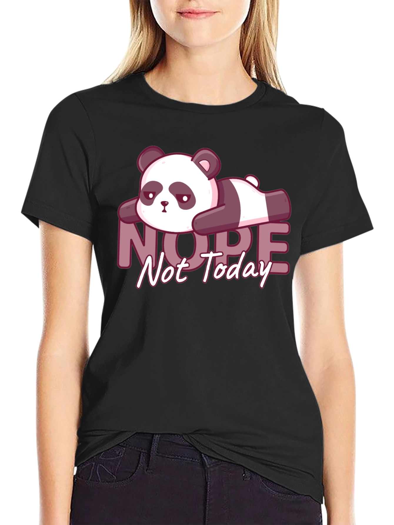 Nope Not Today Lazy Panda Graphic Tee - Black