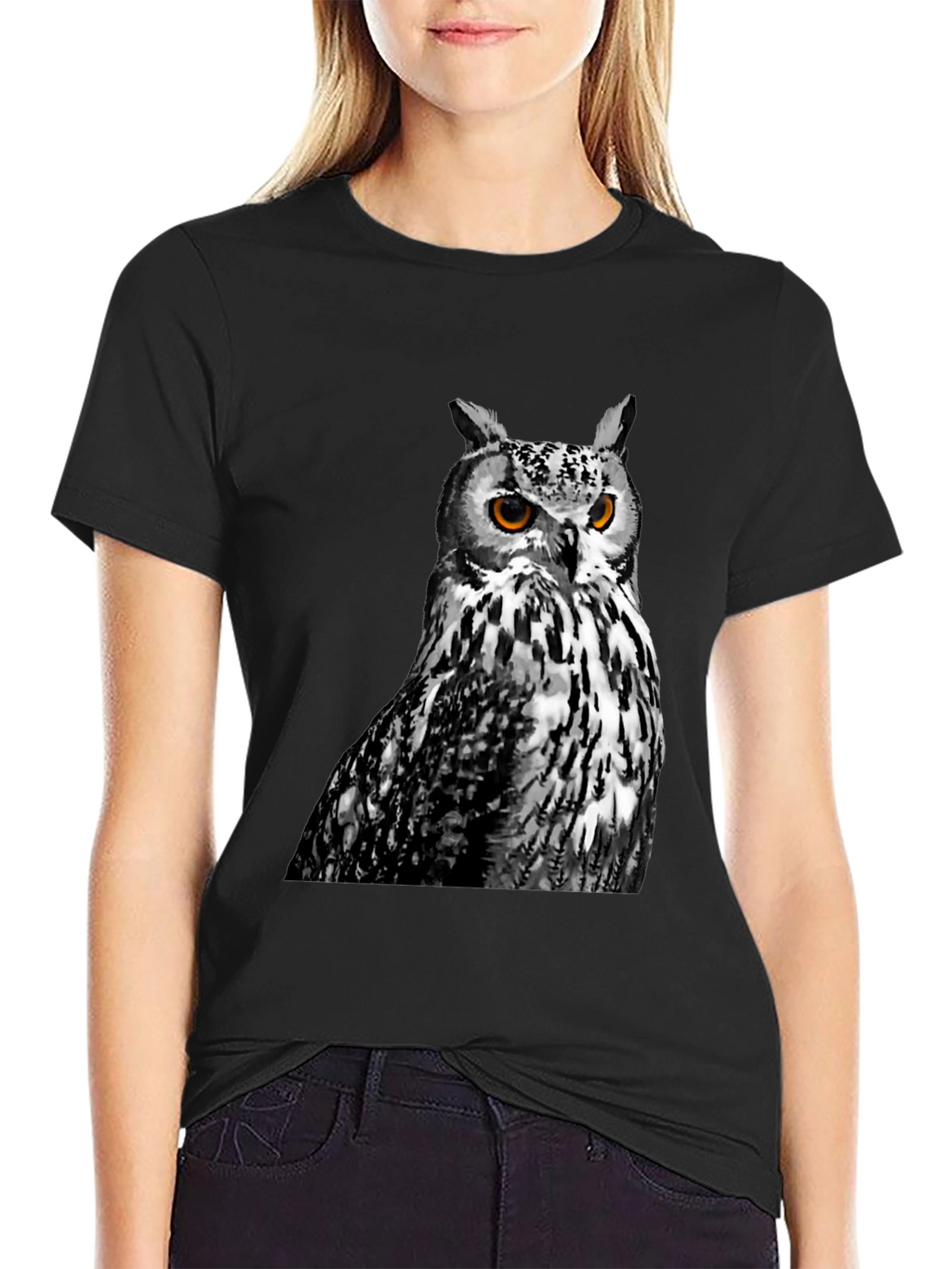 Owl Graphic Print Crew Neck T-Shirt