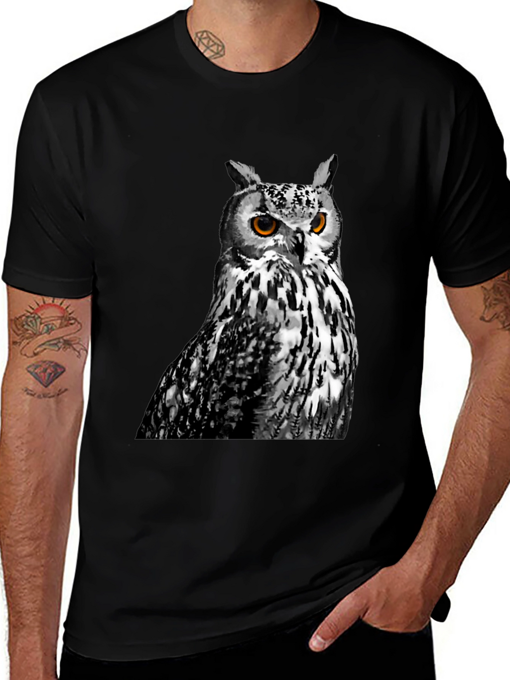 Owl Graphic Print Crew Neck T-Shirt