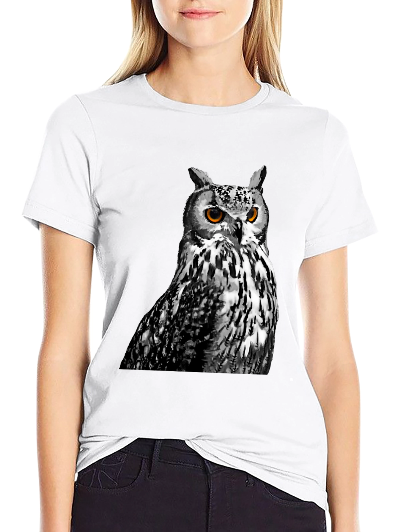 Owl Graphic Print Crew Neck T-Shirt