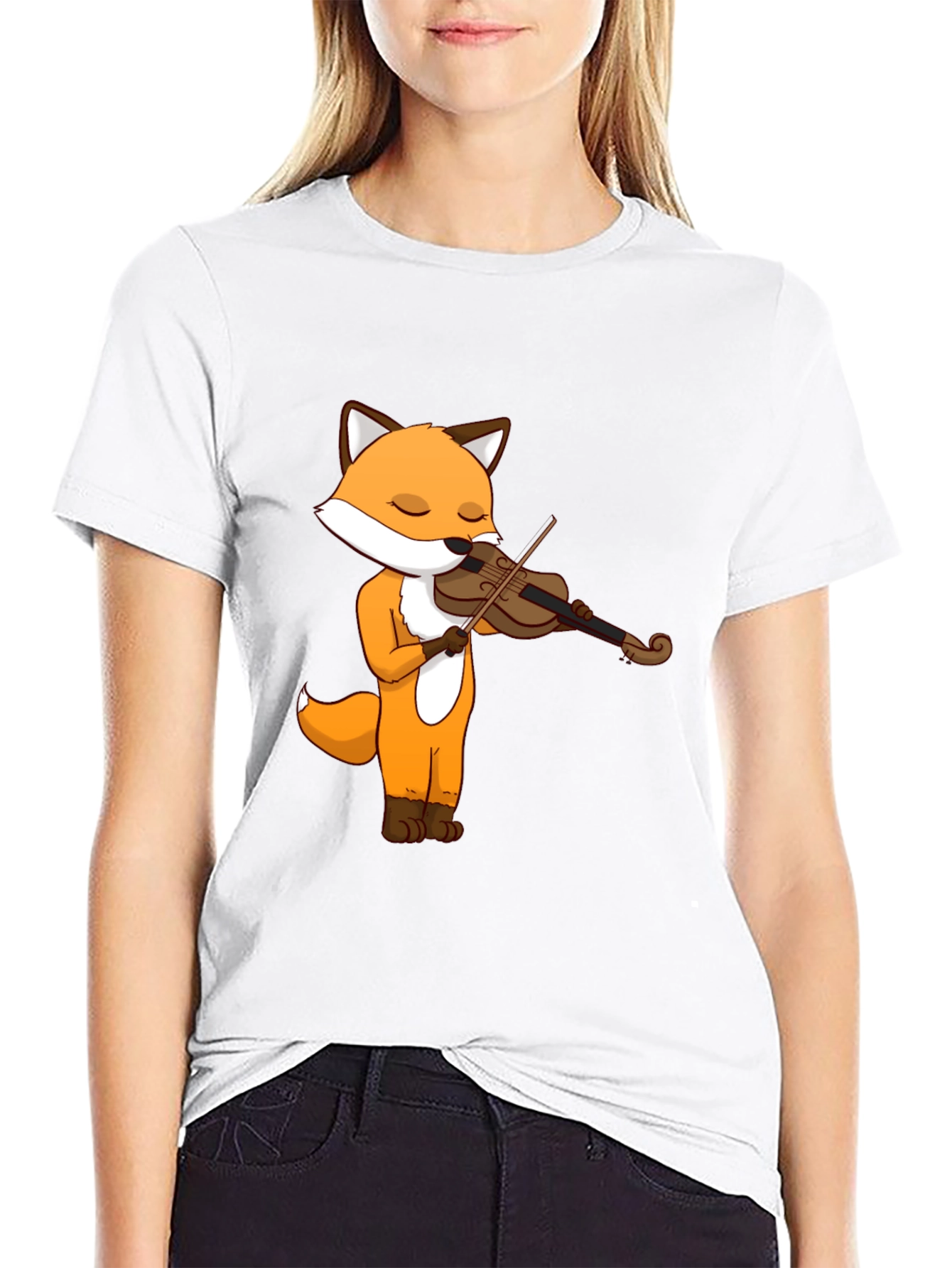 Fox Violinist Graphic Tee - Unisex Cotton T-Shirt