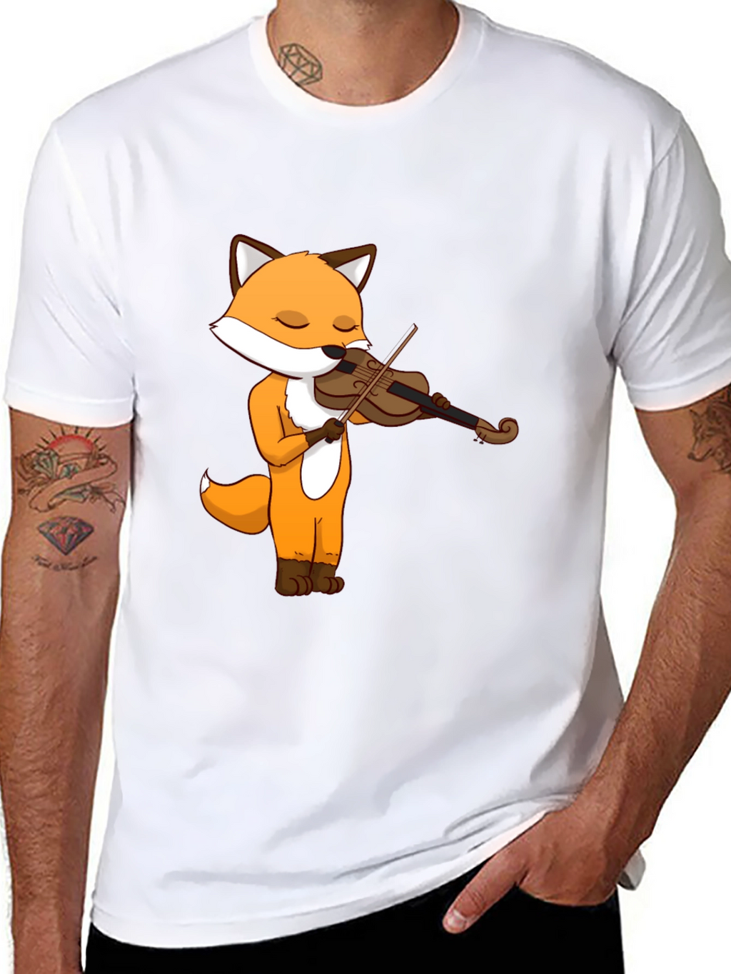 Fox Violinist Graphic Tee - Unisex Cotton T-Shirt
