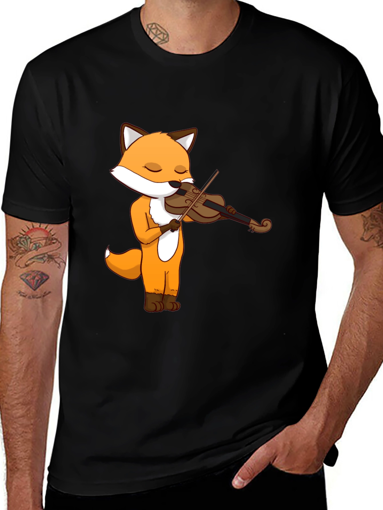 Fox Violinist Graphic Tee - Unisex Cotton T-Shirt