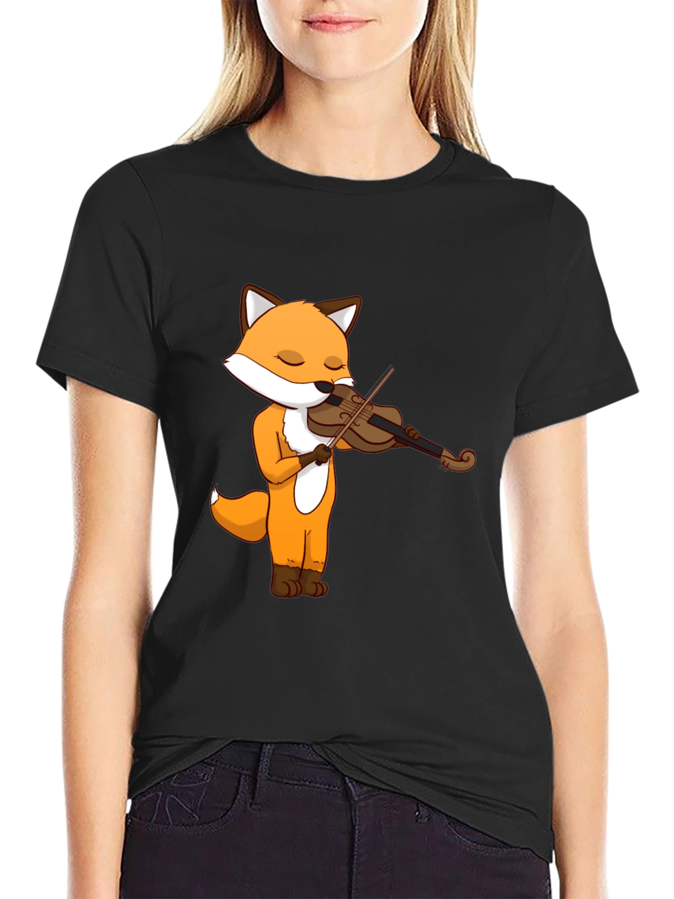 Fox Violinist Graphic Tee - Unisex Cotton T-Shirt