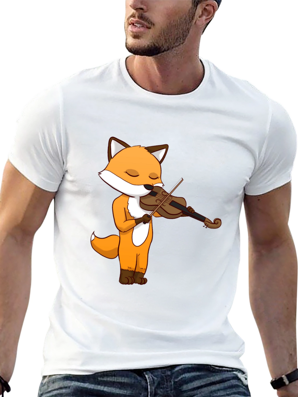 Fox Violinist Graphic Tee - Unisex Cotton T-Shirt