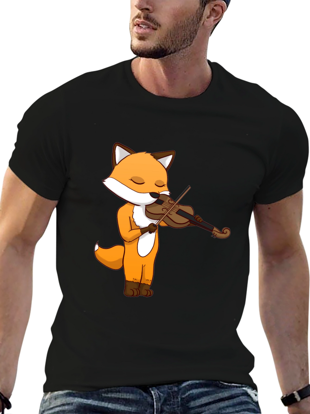 Fox Violinist Graphic Tee - Unisex Cotton T-Shirt