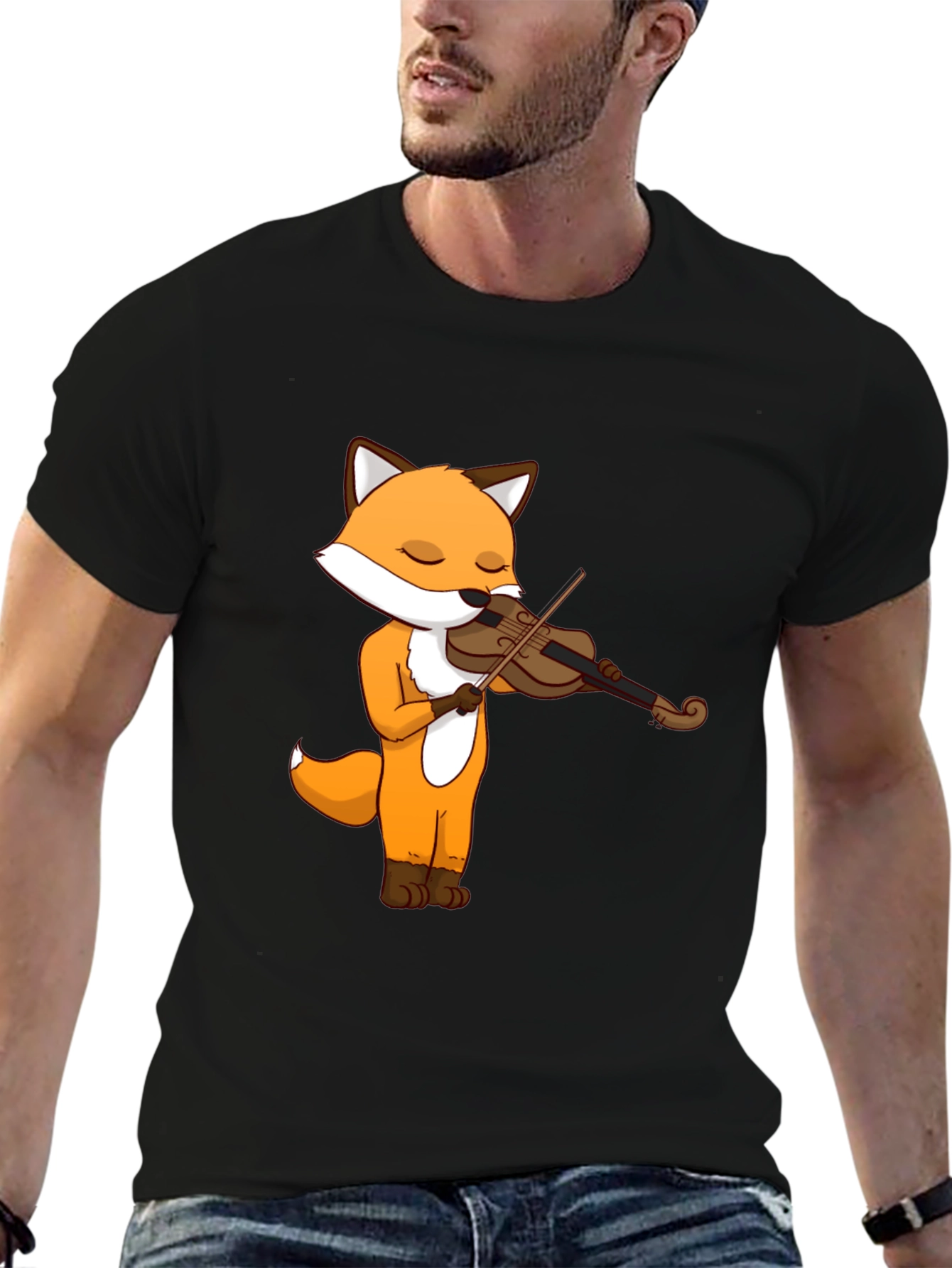 Fox Violinist Graphic Tee - Unisex Cotton T-Shirt