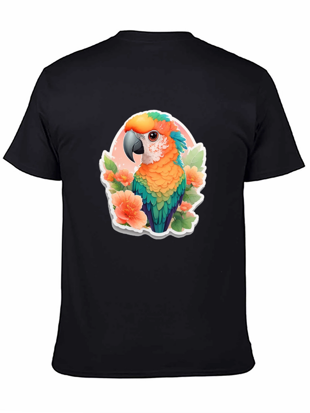 Tropical Parrot Graphic Tee - Mens Black T-Shirt