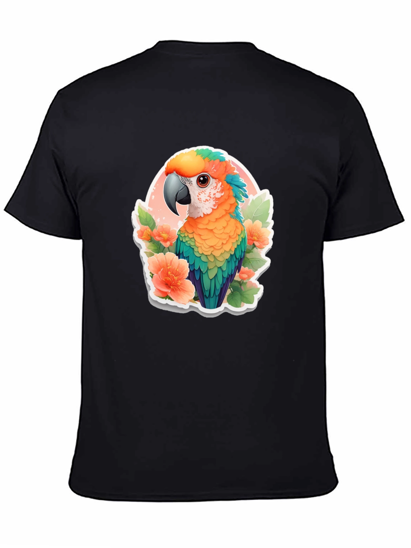 Tropical Parrot Graphic Tee - Mens Black T-Shirt