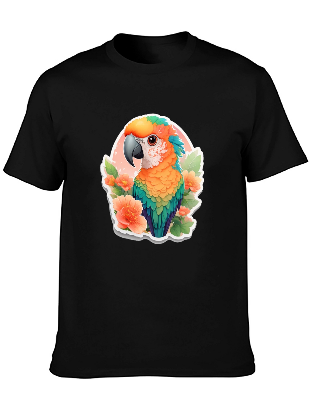 Tropical Parrot Graphic Tee - Mens Black T-Shirt