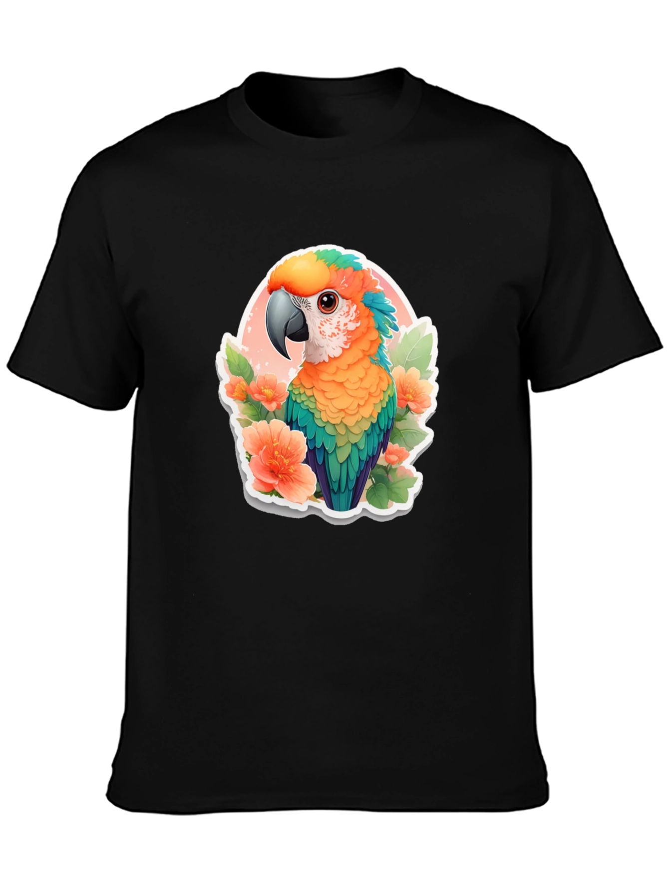 Tropical Parrot Graphic Tee - Mens Black T-Shirt