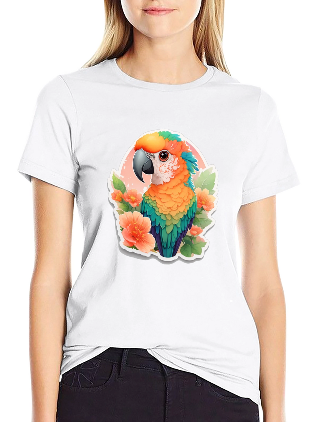 Tropical Parrot Graphic Tee - Mens Black T-Shirt