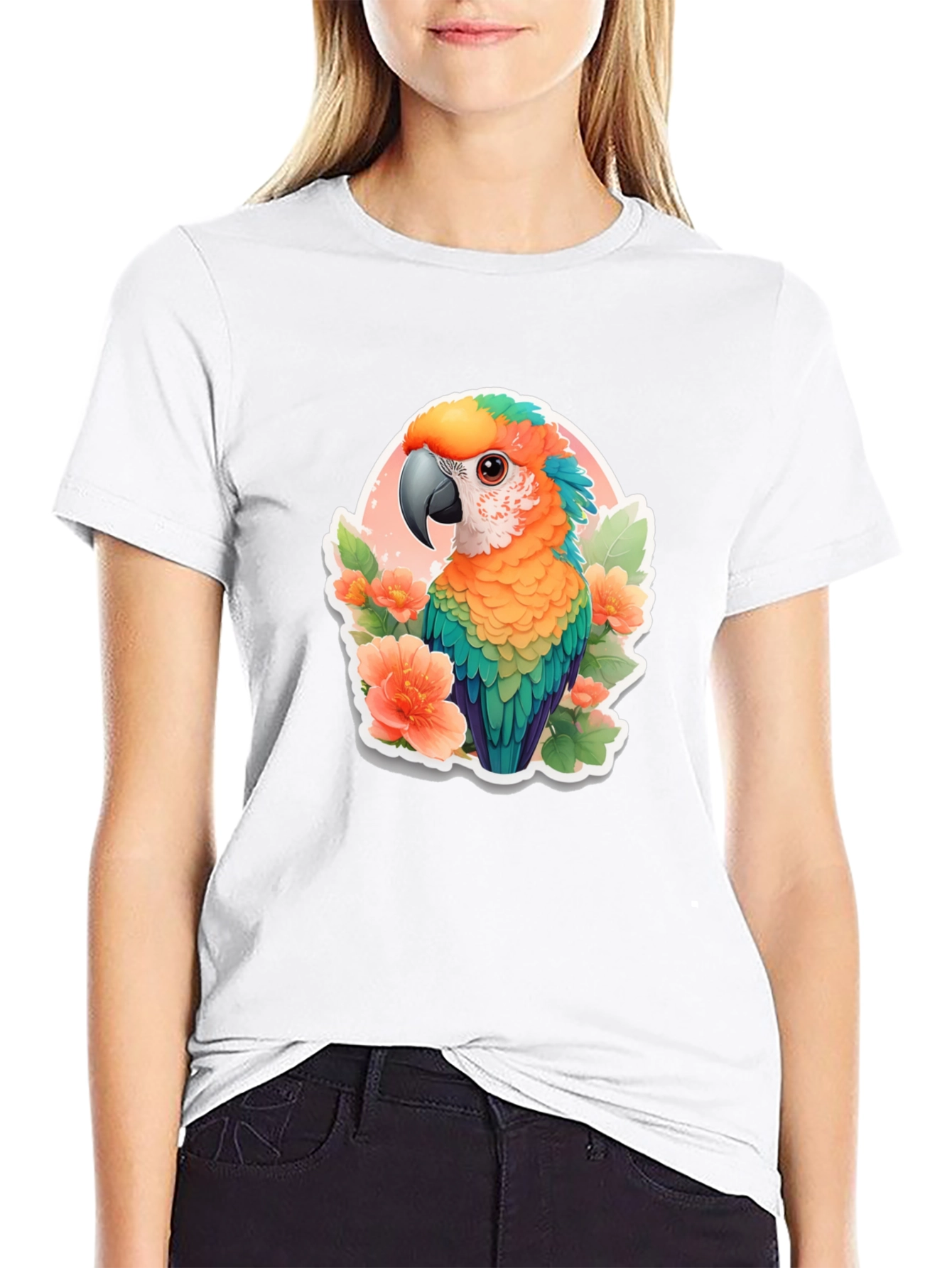Tropical Parrot Graphic Tee - Mens Black T-Shirt