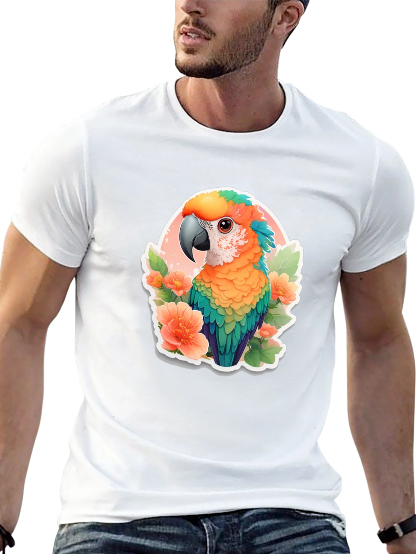 Tropical Parrot Graphic Tee - Mens Black T-Shirt