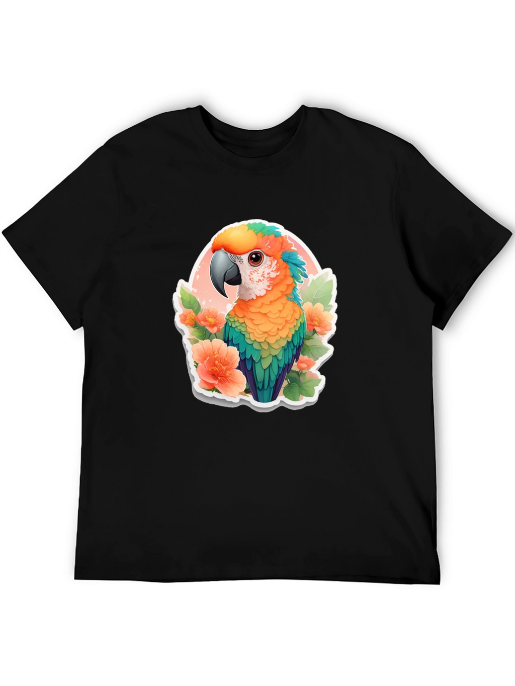 Tropical Parrot Graphic Tee - Mens Black T-Shirt