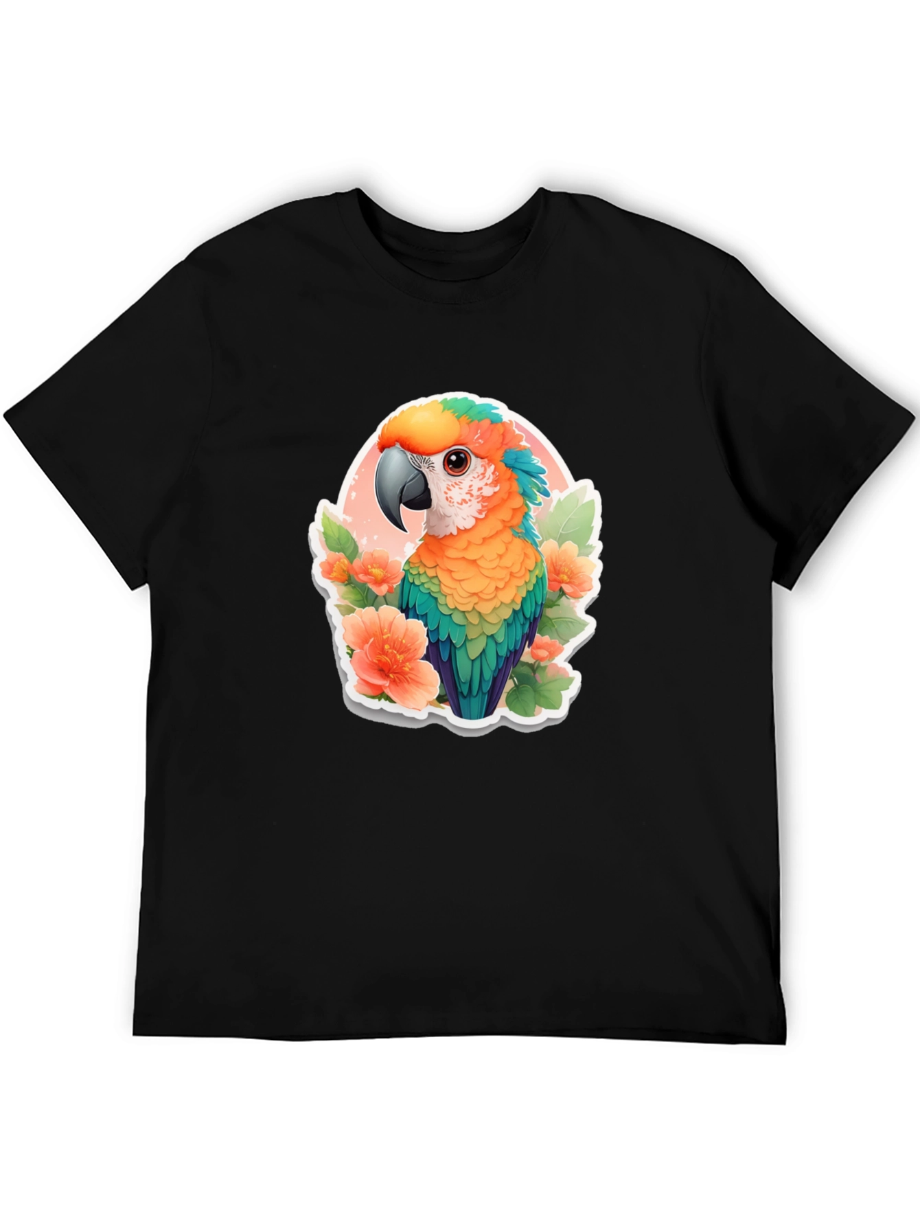 Tropical Parrot Graphic Tee - Mens Black T-Shirt