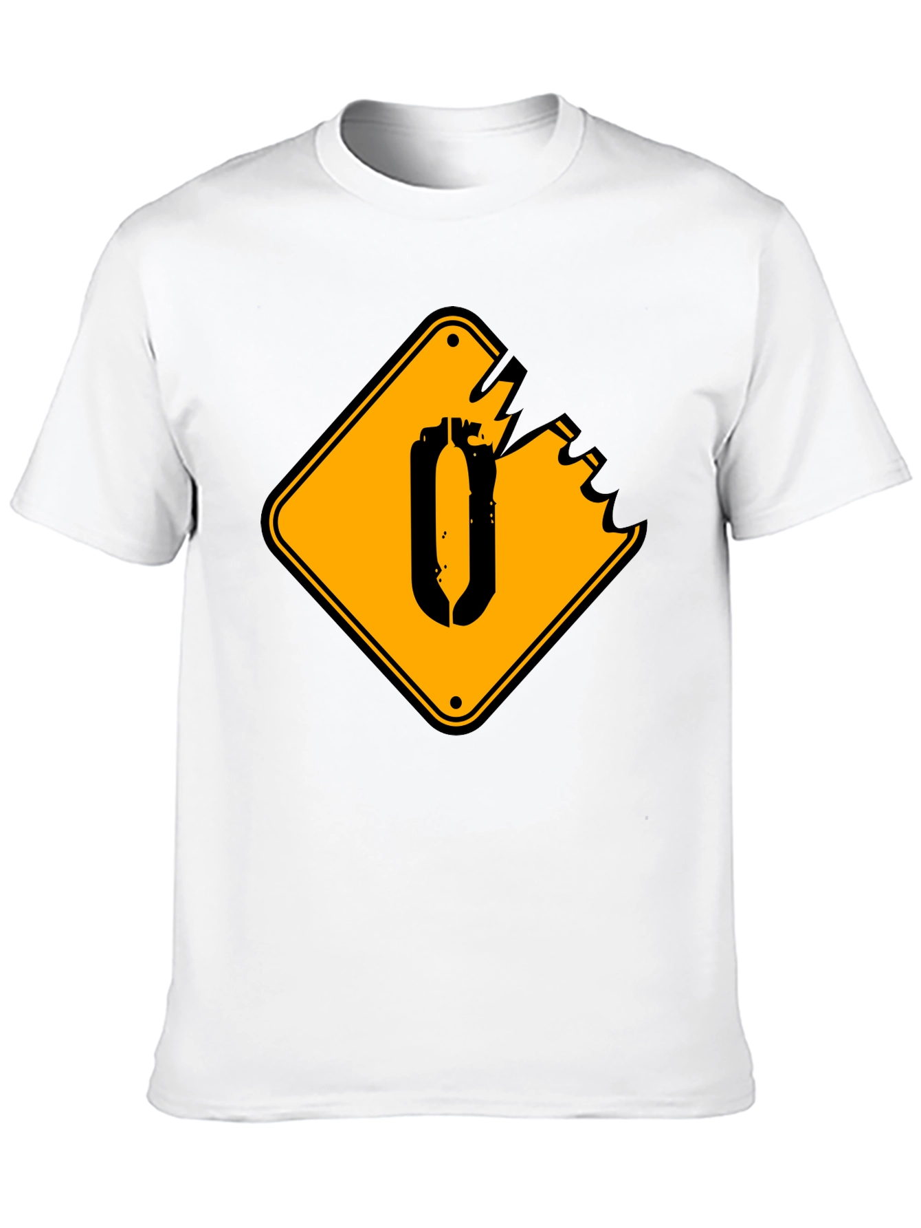 Black T-Shirt with Yellow Damaged Sign Graphic