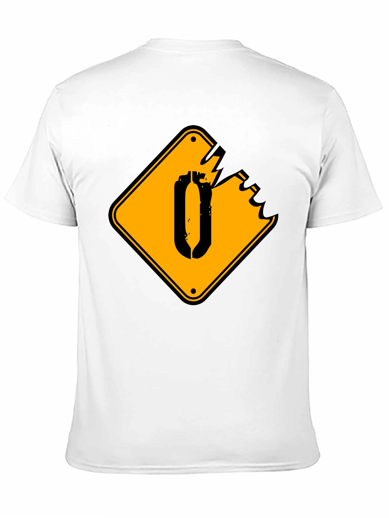 Black T-Shirt with Yellow Damaged Sign Graphic