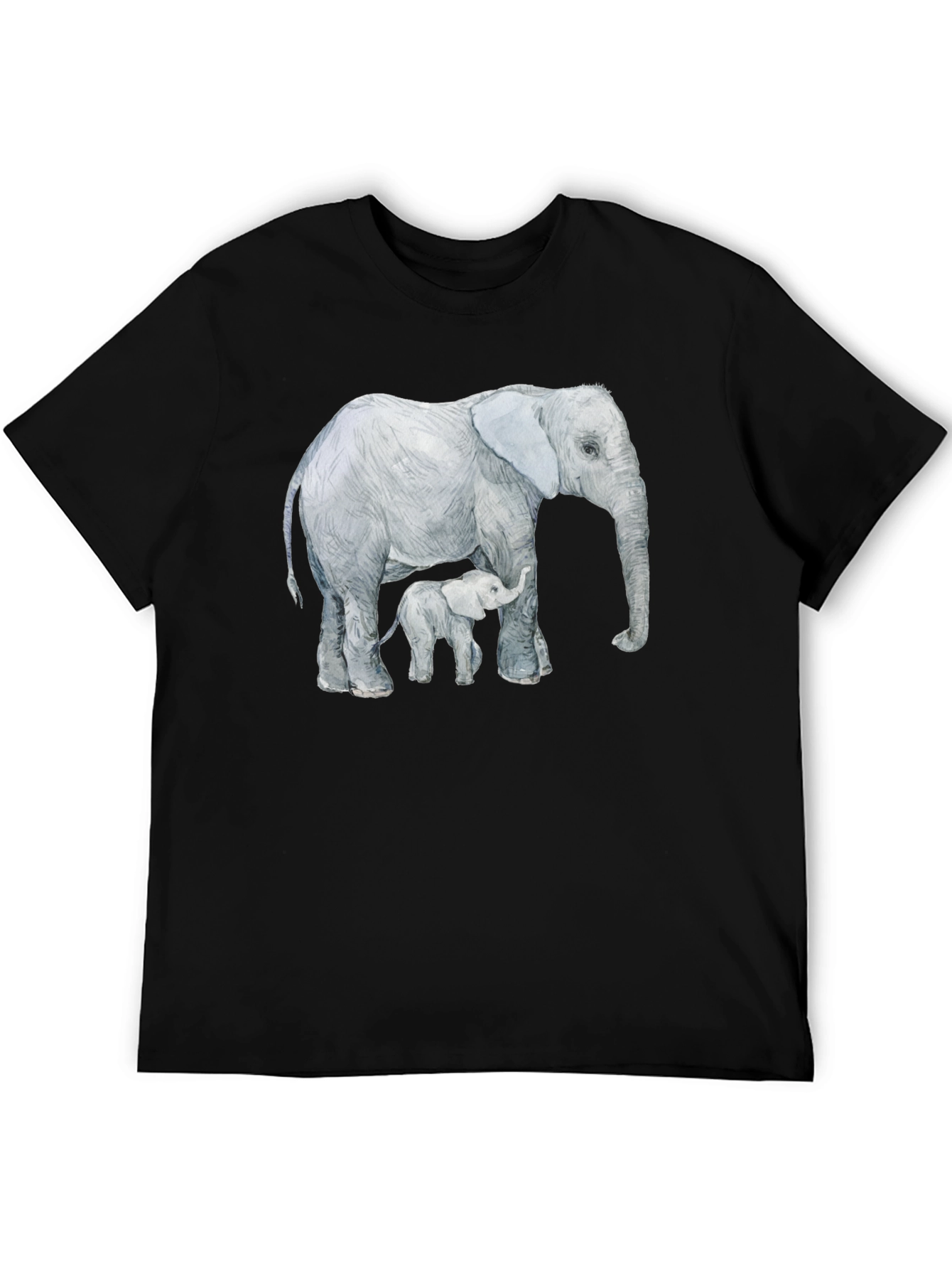 Elephant and Calf Graphic Tee - Black Cotton Comfort