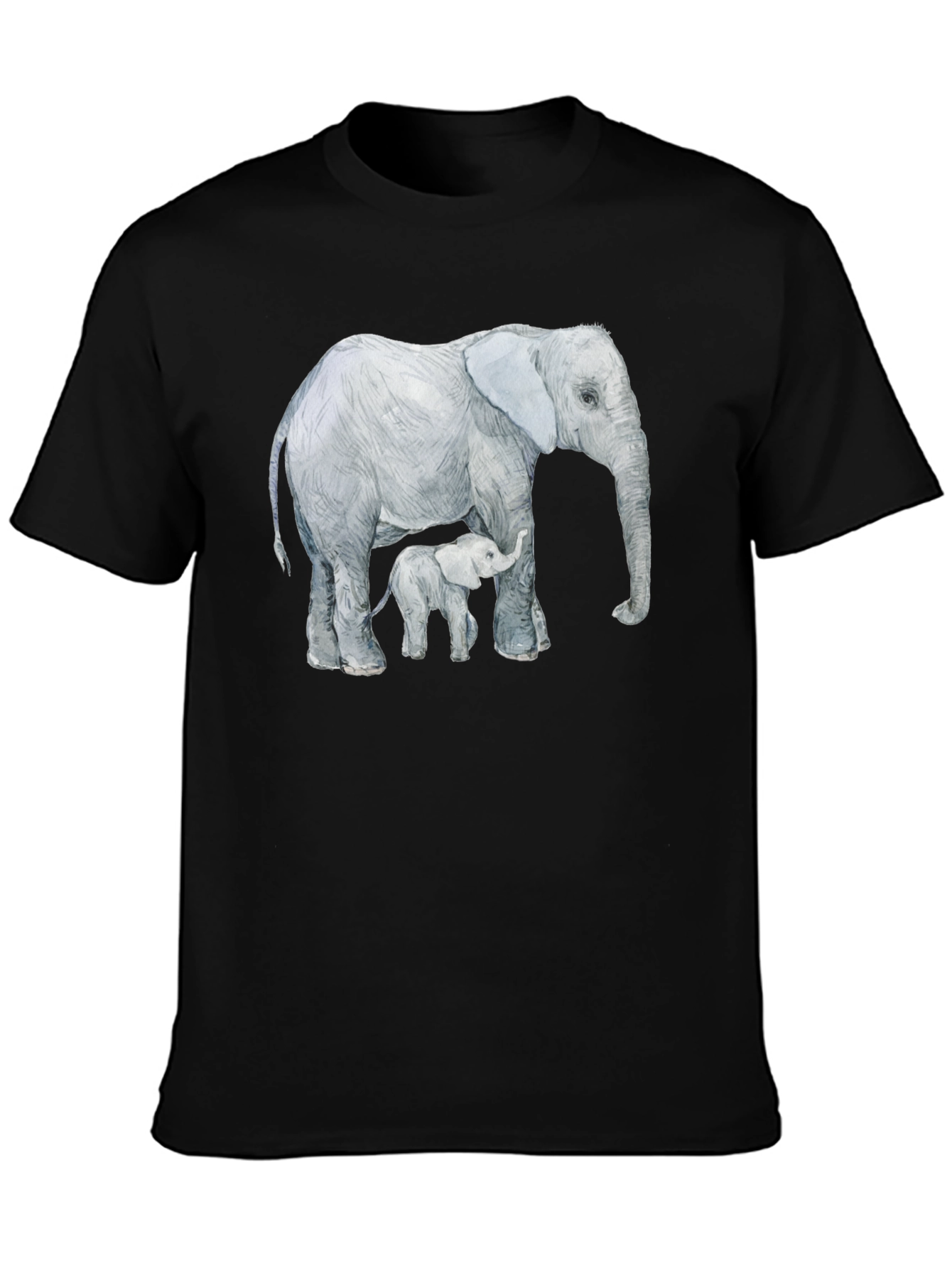 Elephant and Calf Graphic Tee - Black Cotton Comfort