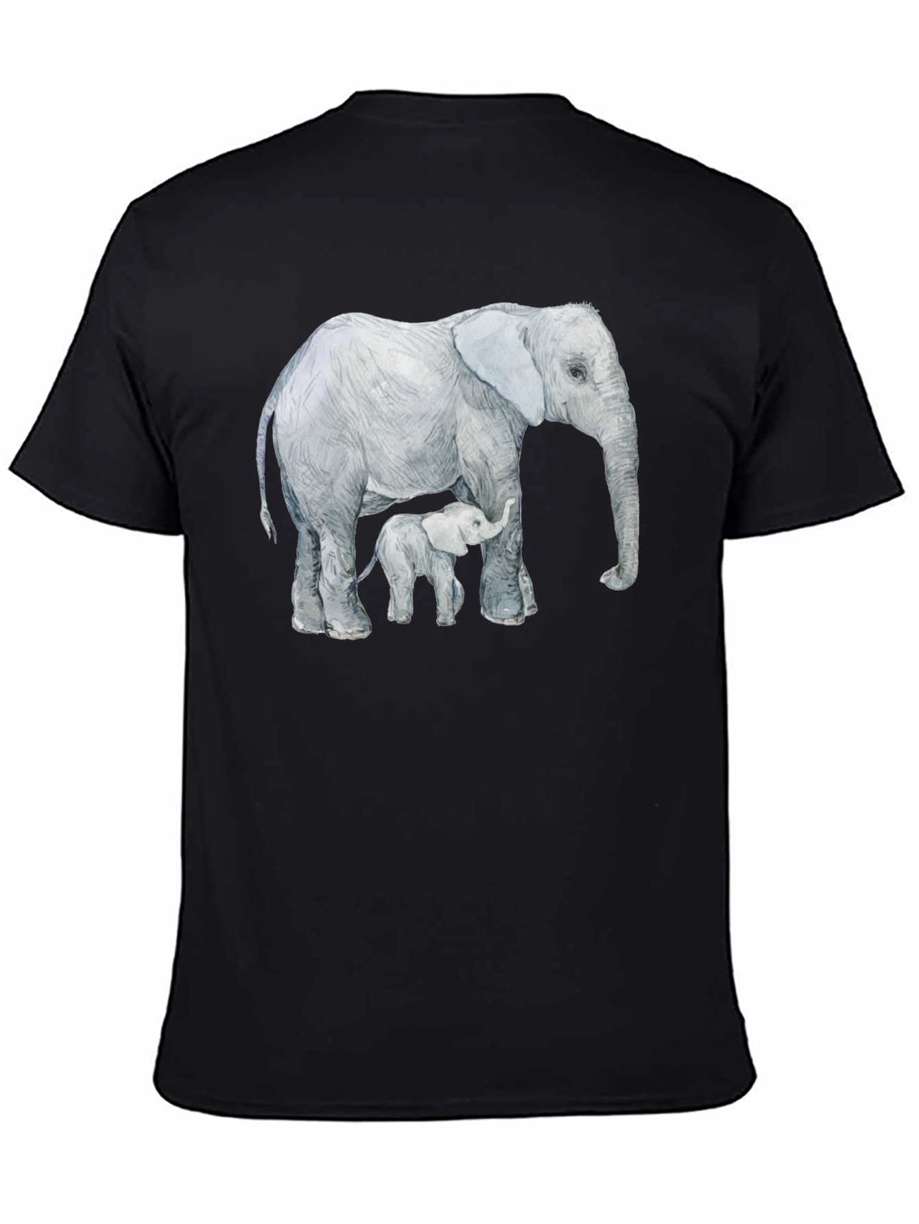 Elephant and Calf Graphic Tee - Black Cotton Comfort