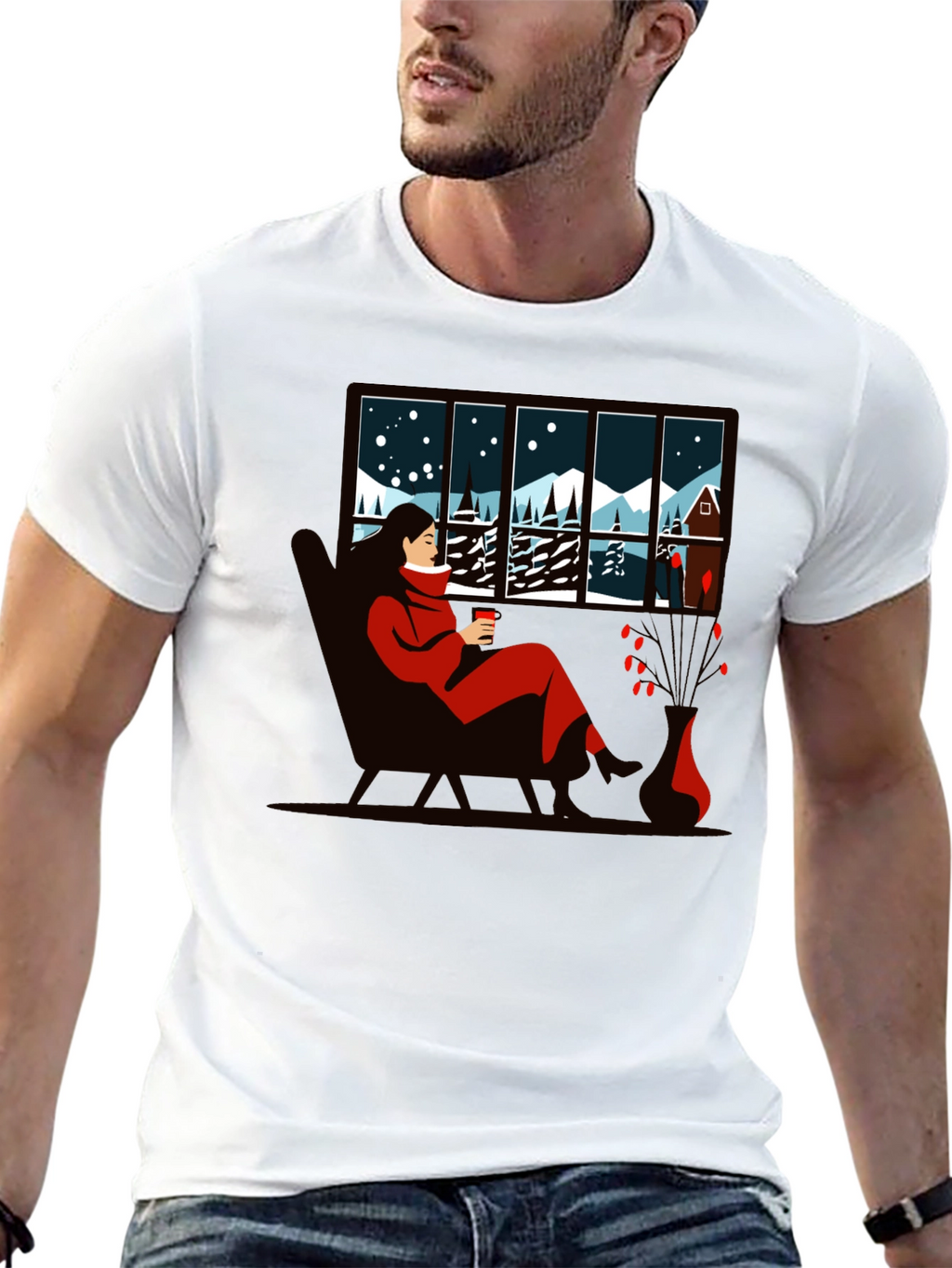 Winter Scene Graphic Tee - Cozy Cabin Comfort