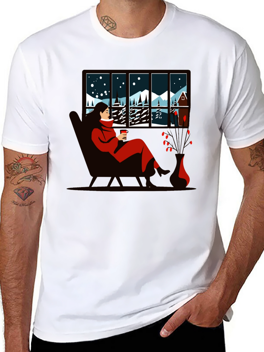 Winter Scene Graphic Tee - Cozy Cabin Comfort