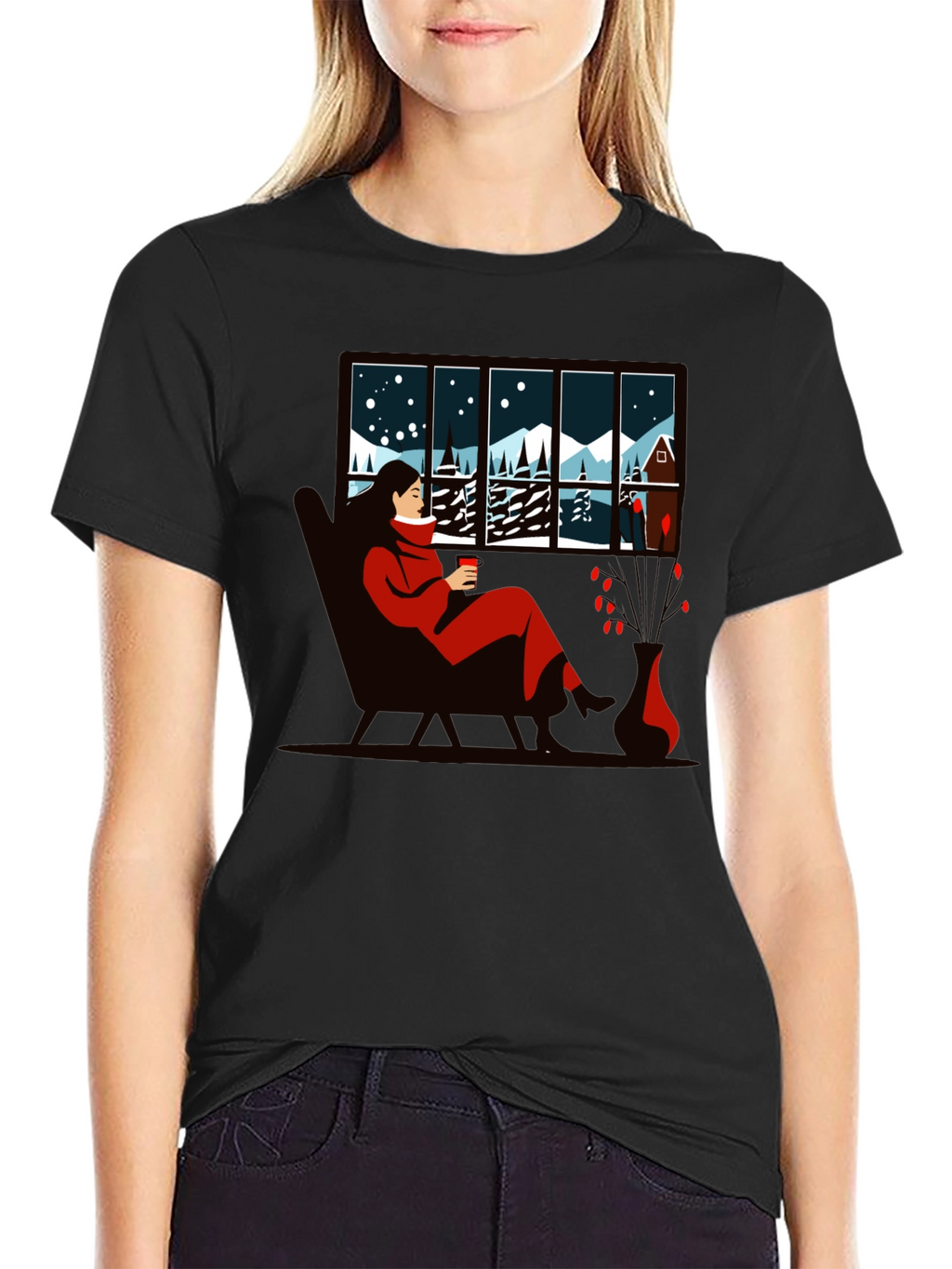 Winter Scene Graphic Tee - Cozy Cabin Comfort