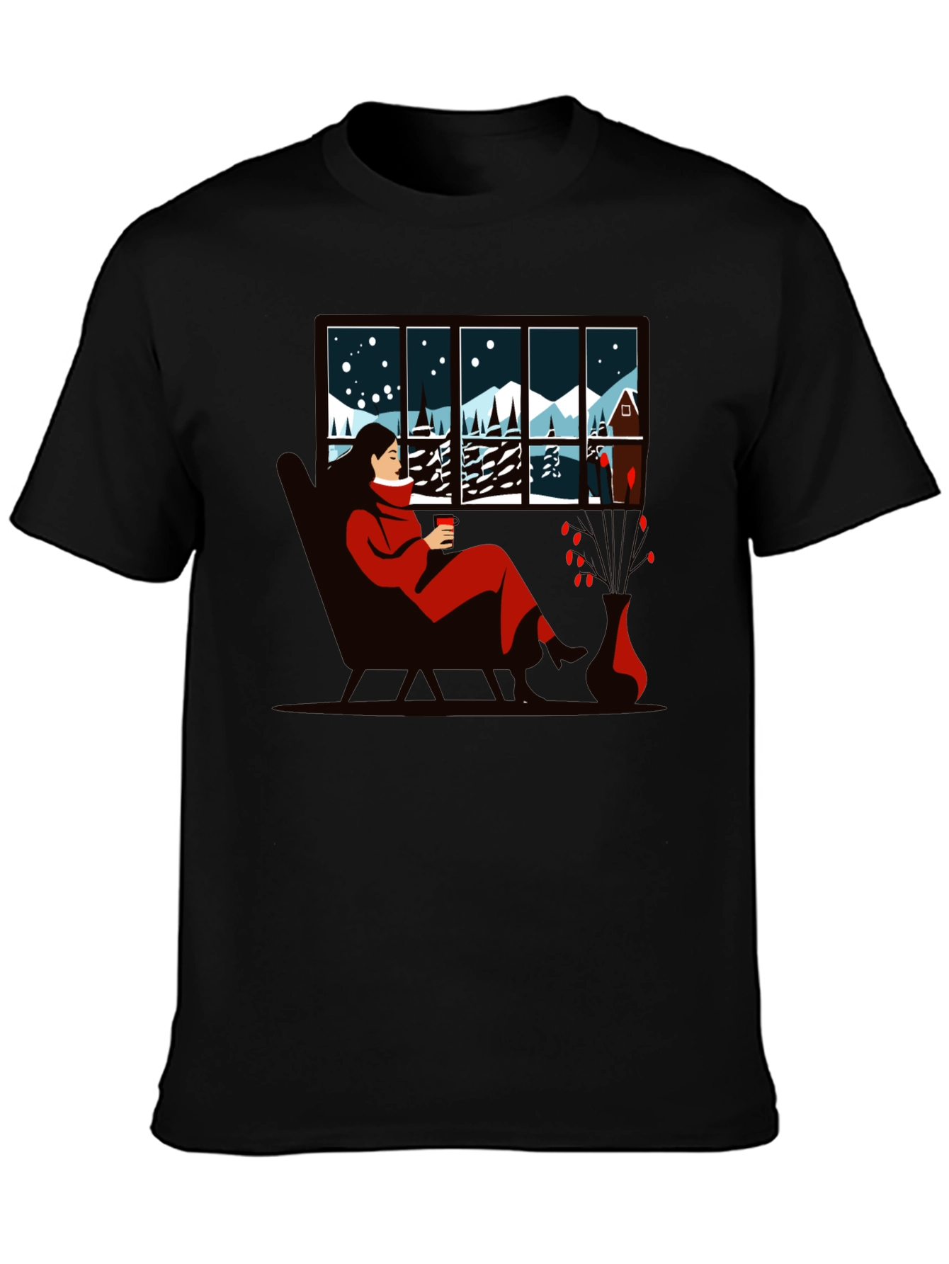Winter Scene Graphic Tee - Cozy Cabin Comfort