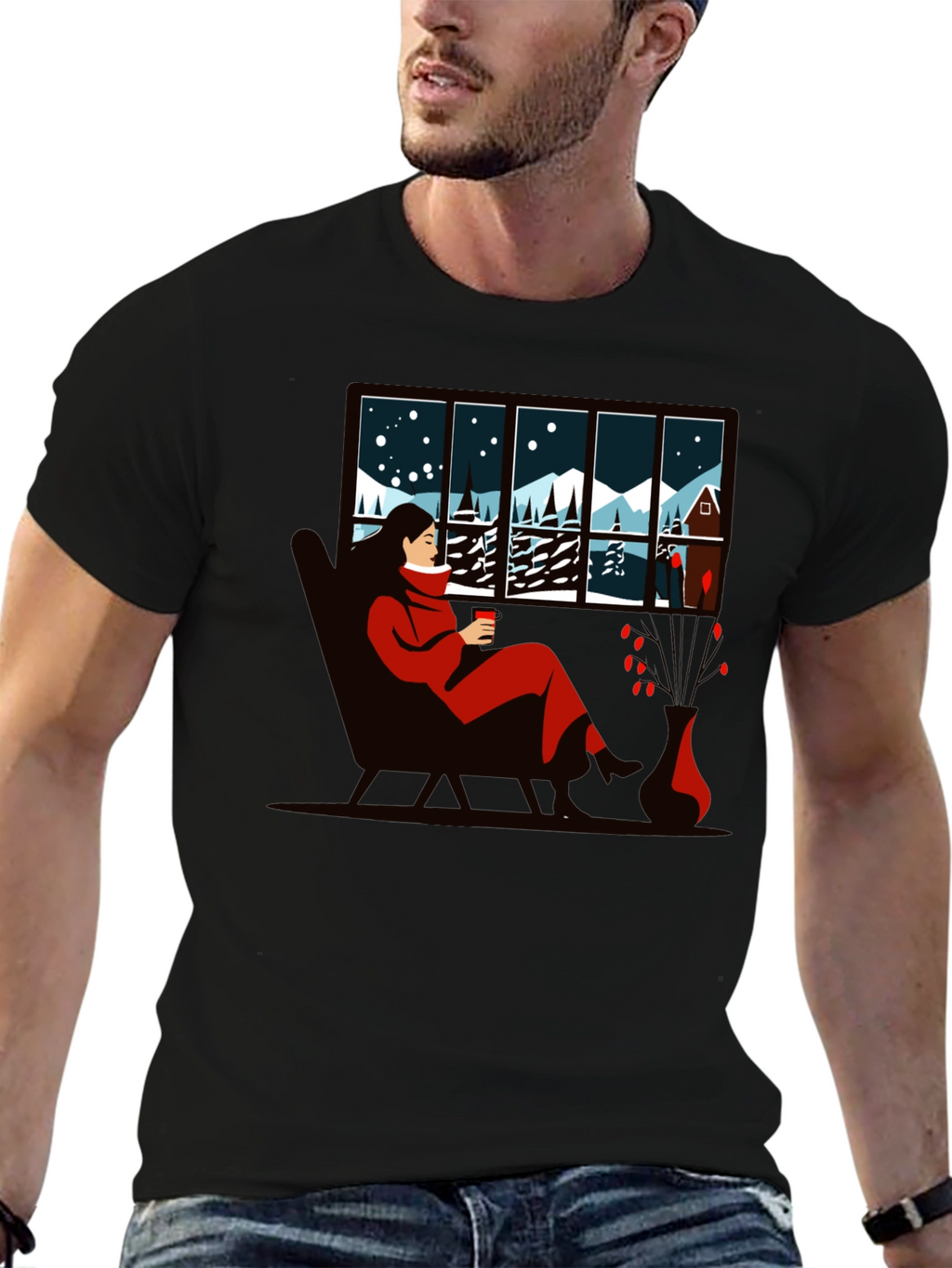 Winter Scene Graphic Tee - Cozy Cabin Comfort