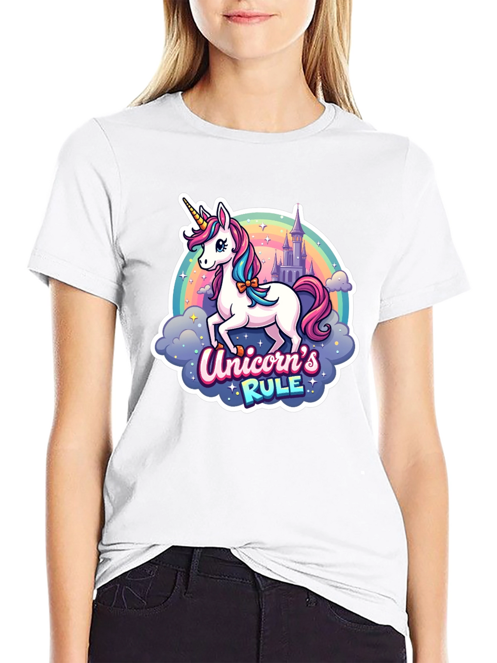 Unicorns Rule Graphic T-Shirt - Black