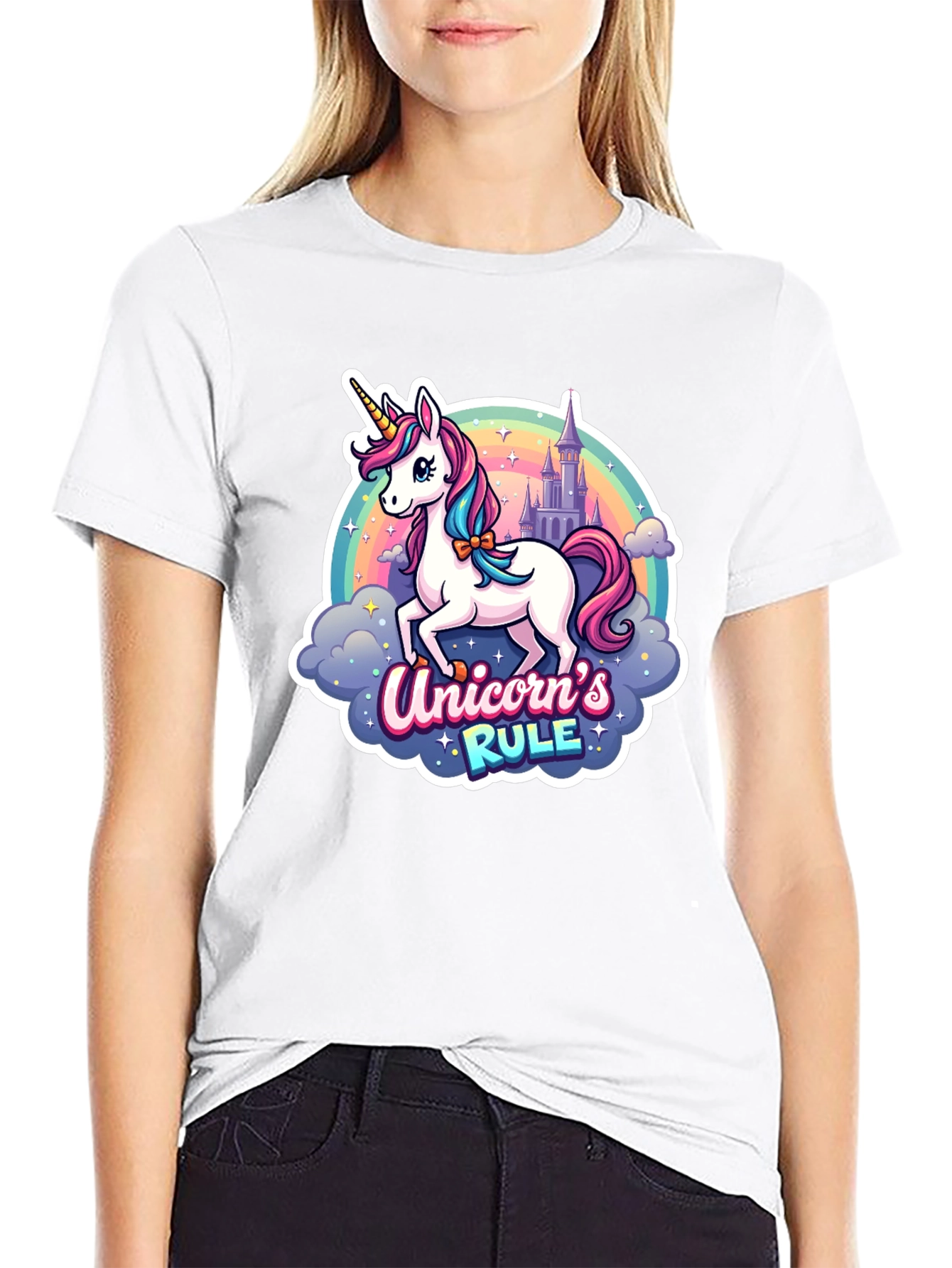 Unicorns Rule Graphic T-Shirt - Black