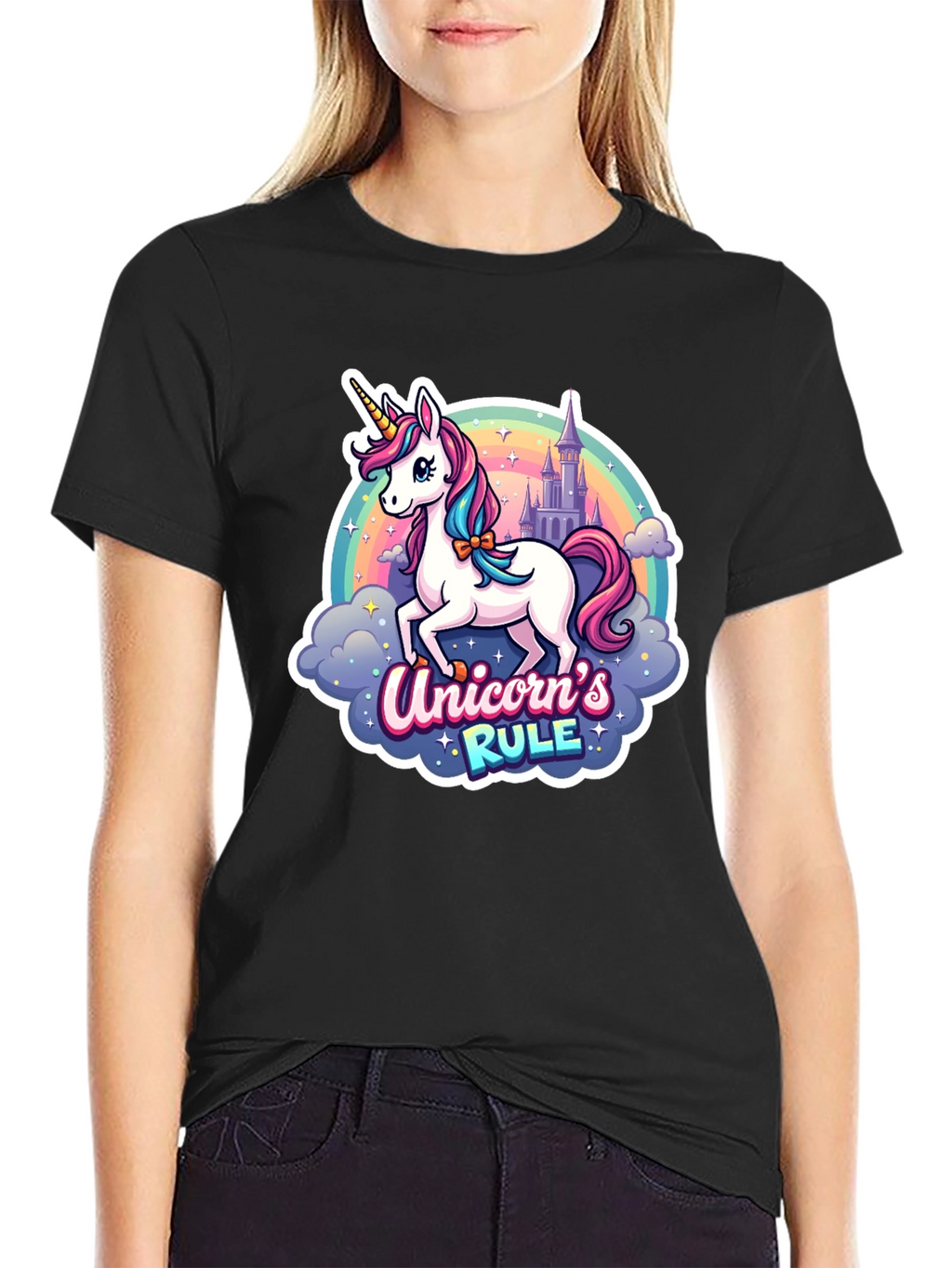 Unicorns Rule Graphic T-Shirt - Black