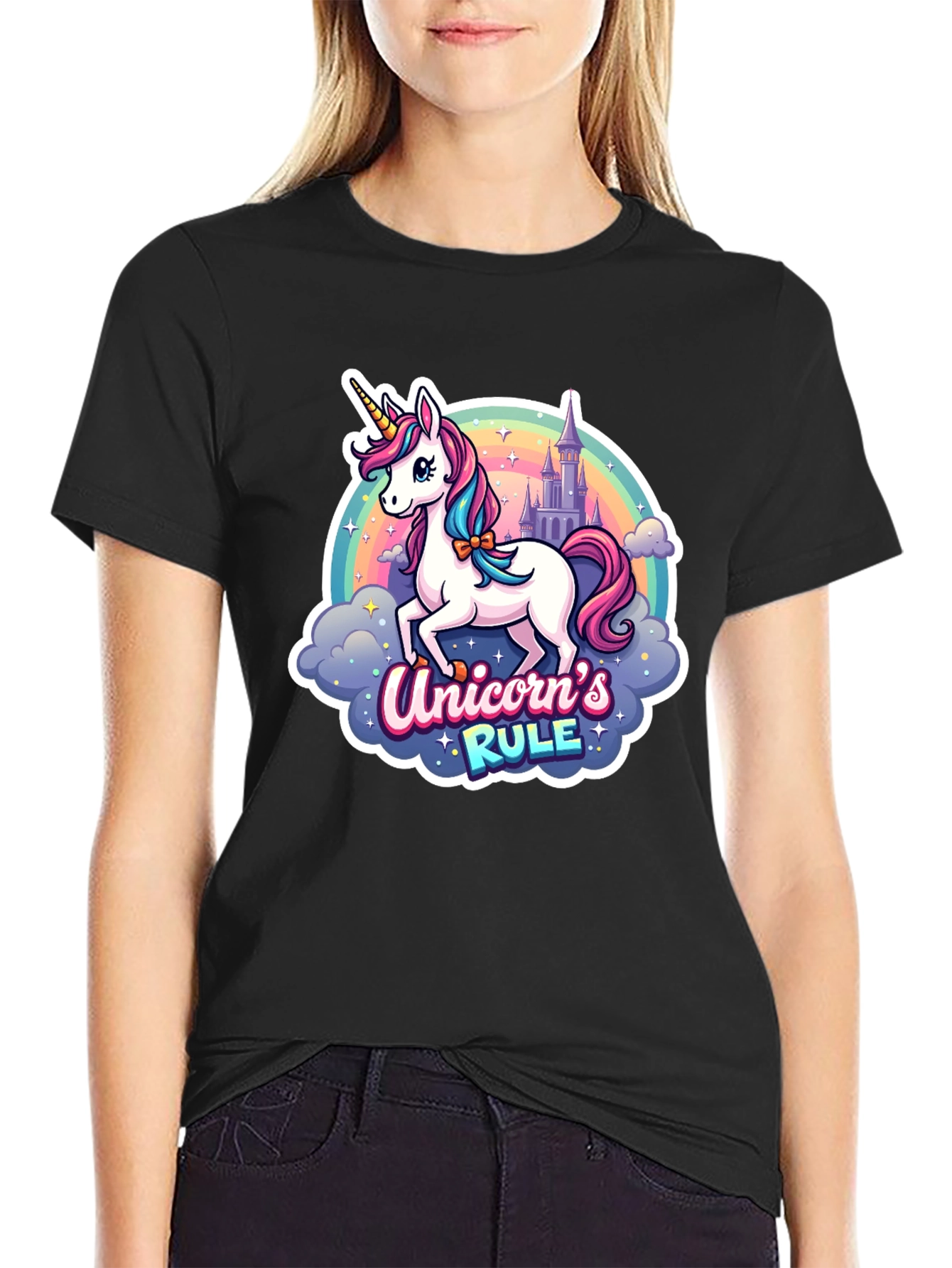 Unicorns Rule Graphic T-Shirt - Black