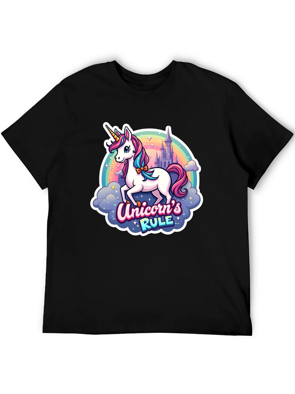 Unicorns Rule Graphic T-Shirt - Black