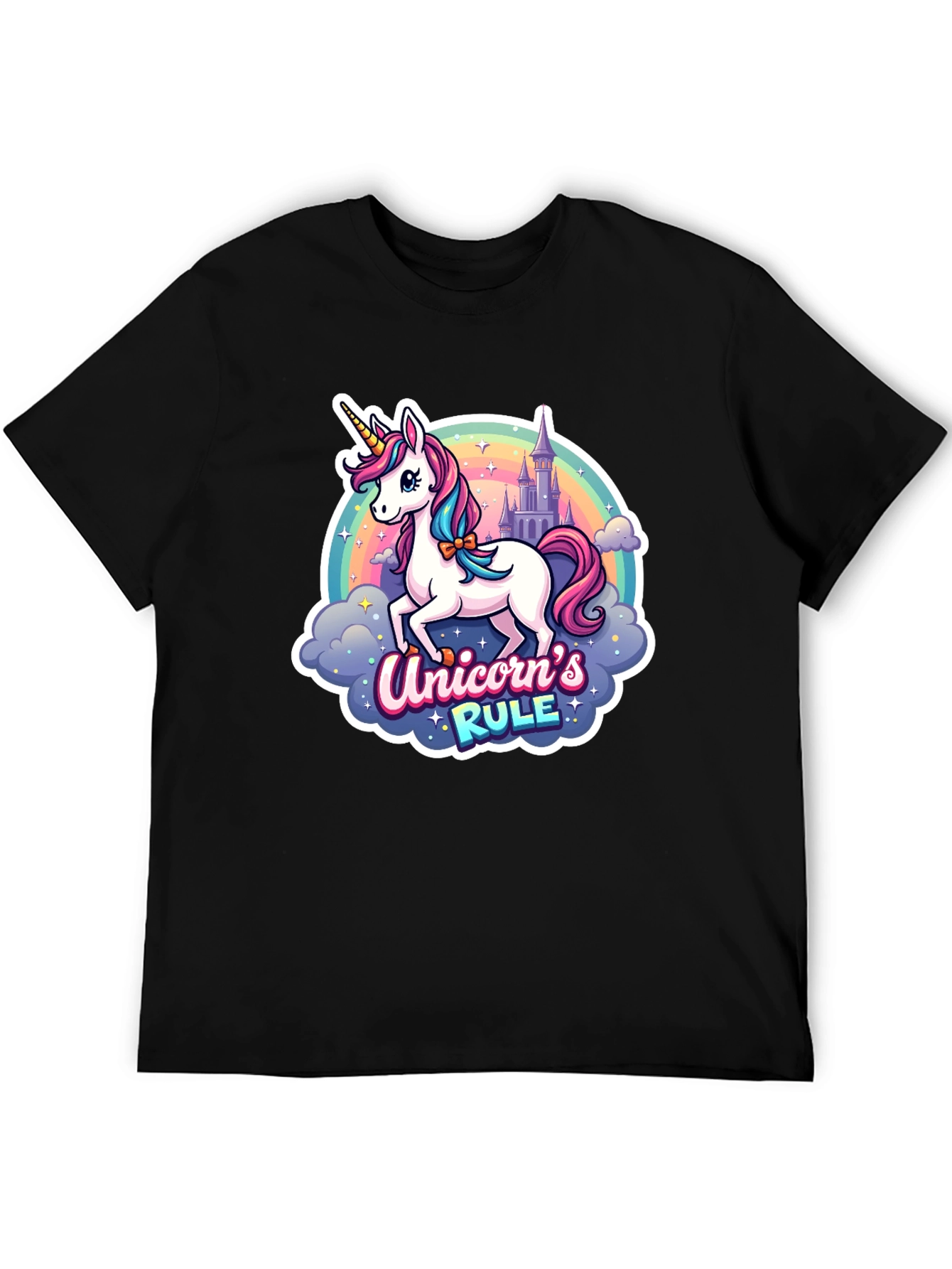 Unicorns Rule Graphic T-Shirt - Black