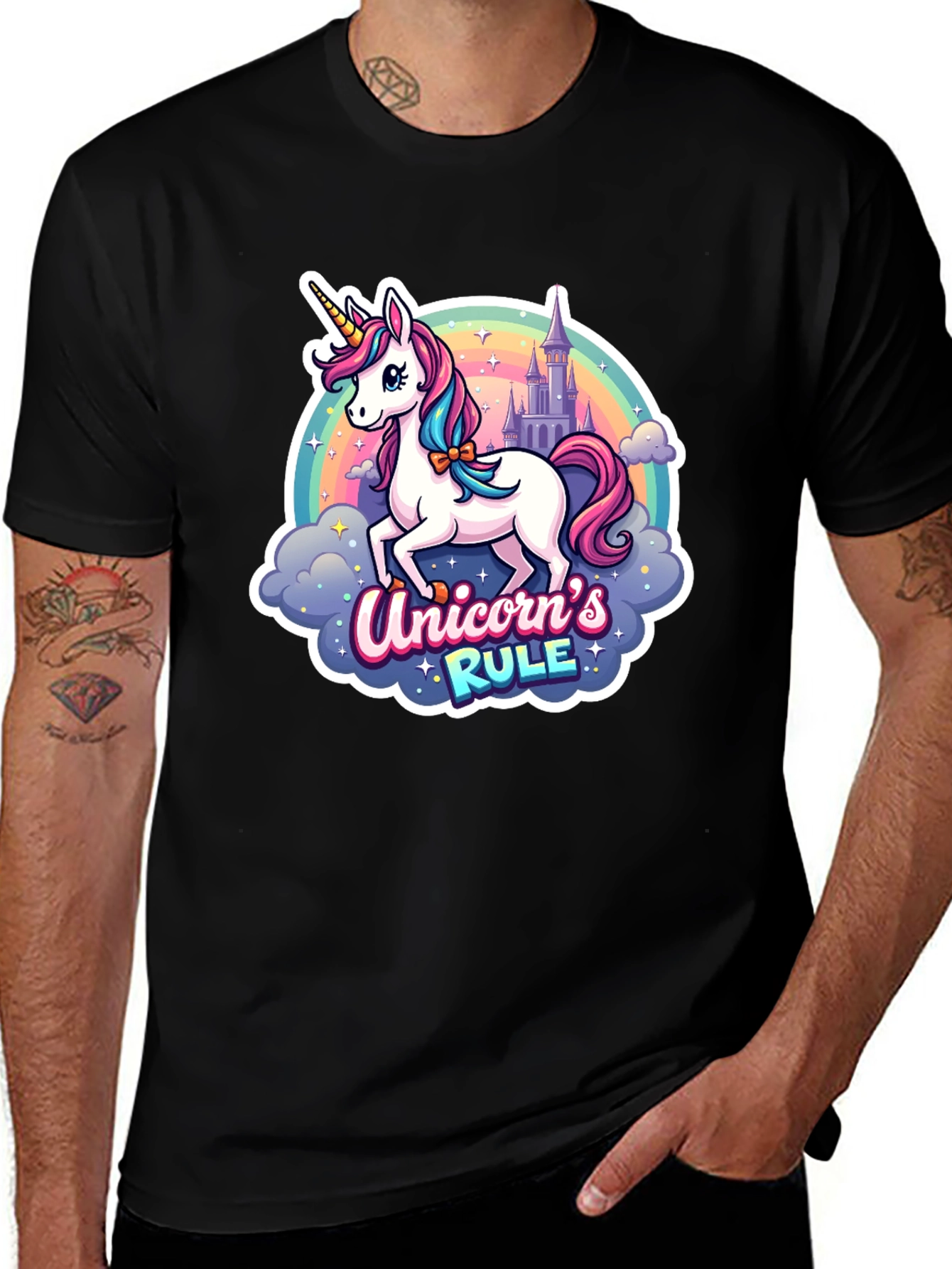 Unicorns Rule Graphic T-Shirt - Black