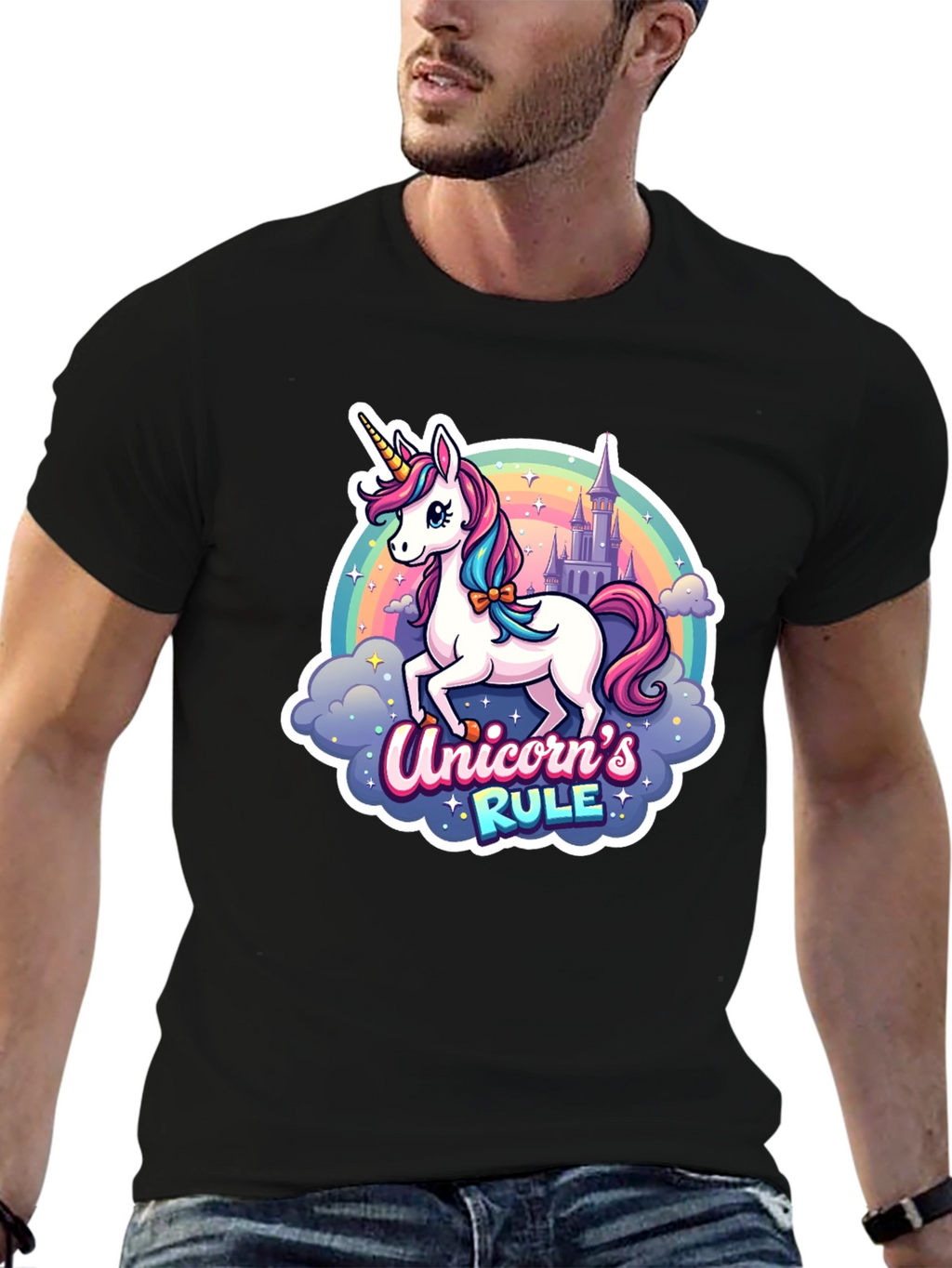 Unicorns Rule Graphic T-Shirt - Black