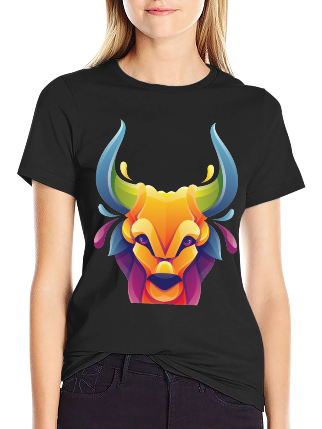 Vibrant Bull Graphic Tee - Stylish Mens Black T-Shirt