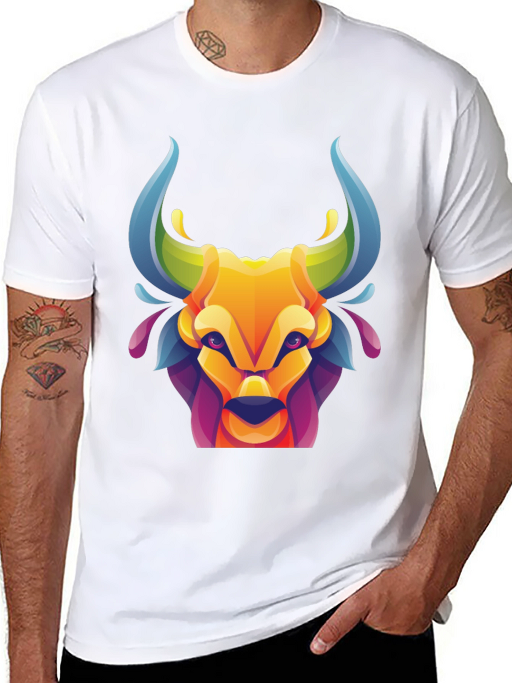Vibrant Bull Graphic Tee - Stylish Mens Black T-Shirt