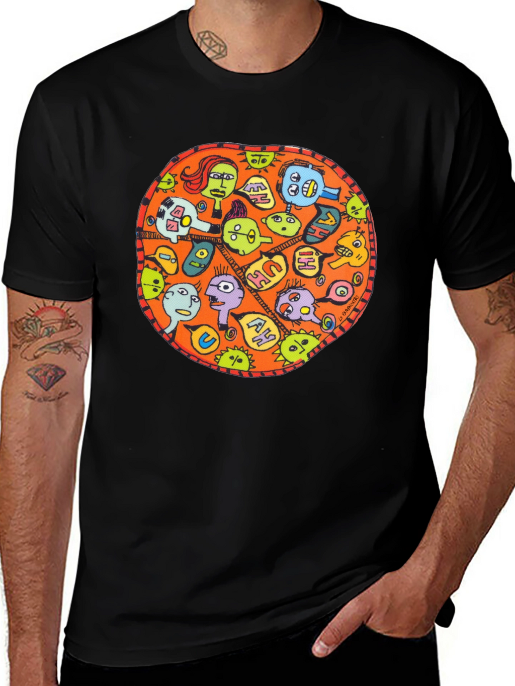 Abstract Faces Graphic Black T-Shirt