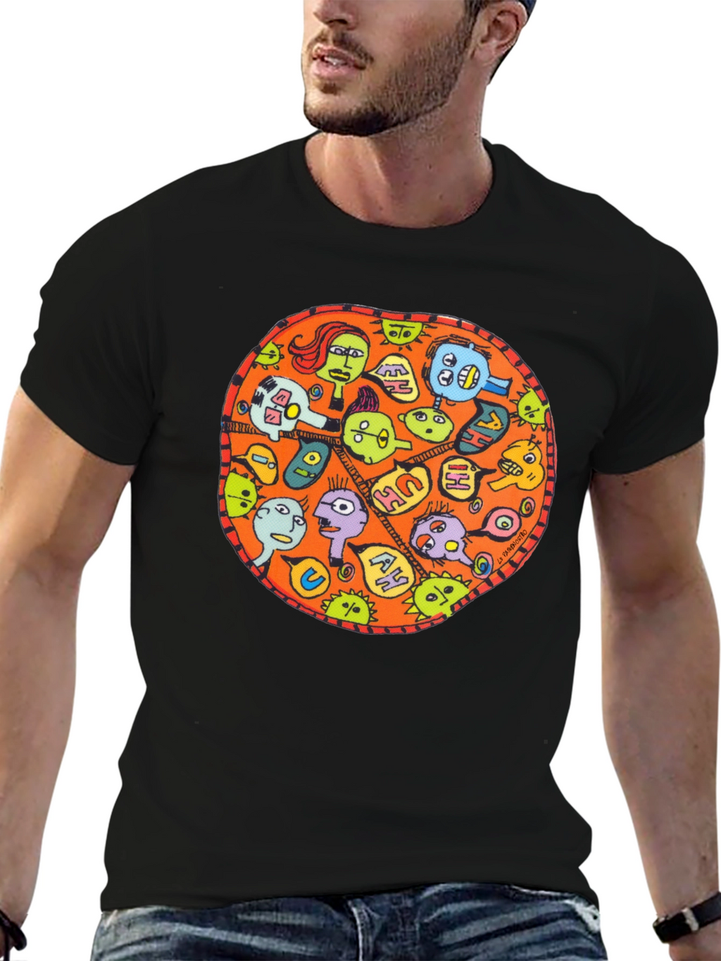 Abstract Faces Graphic Black T-Shirt