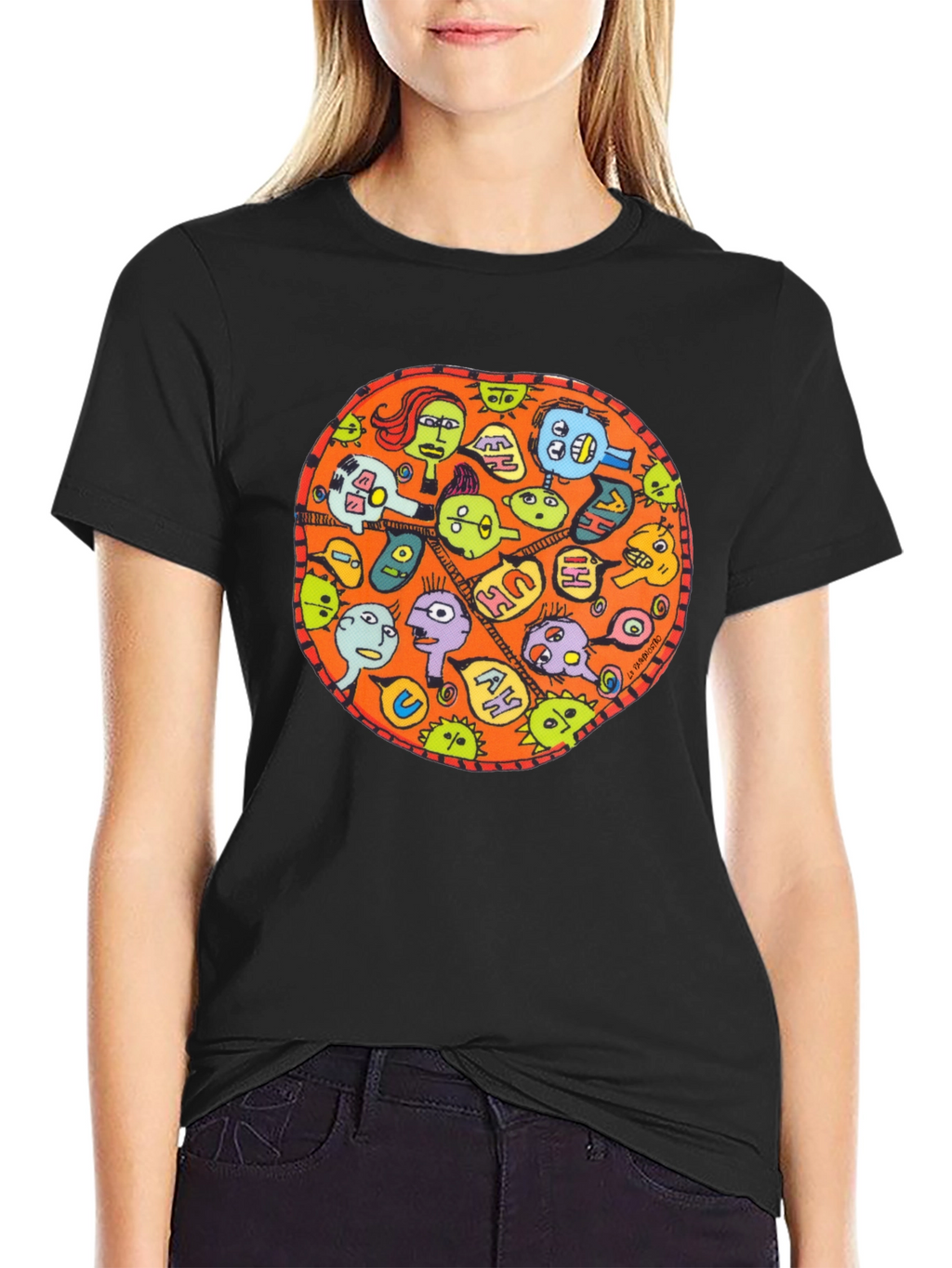 Abstract Faces Graphic Black T-Shirt