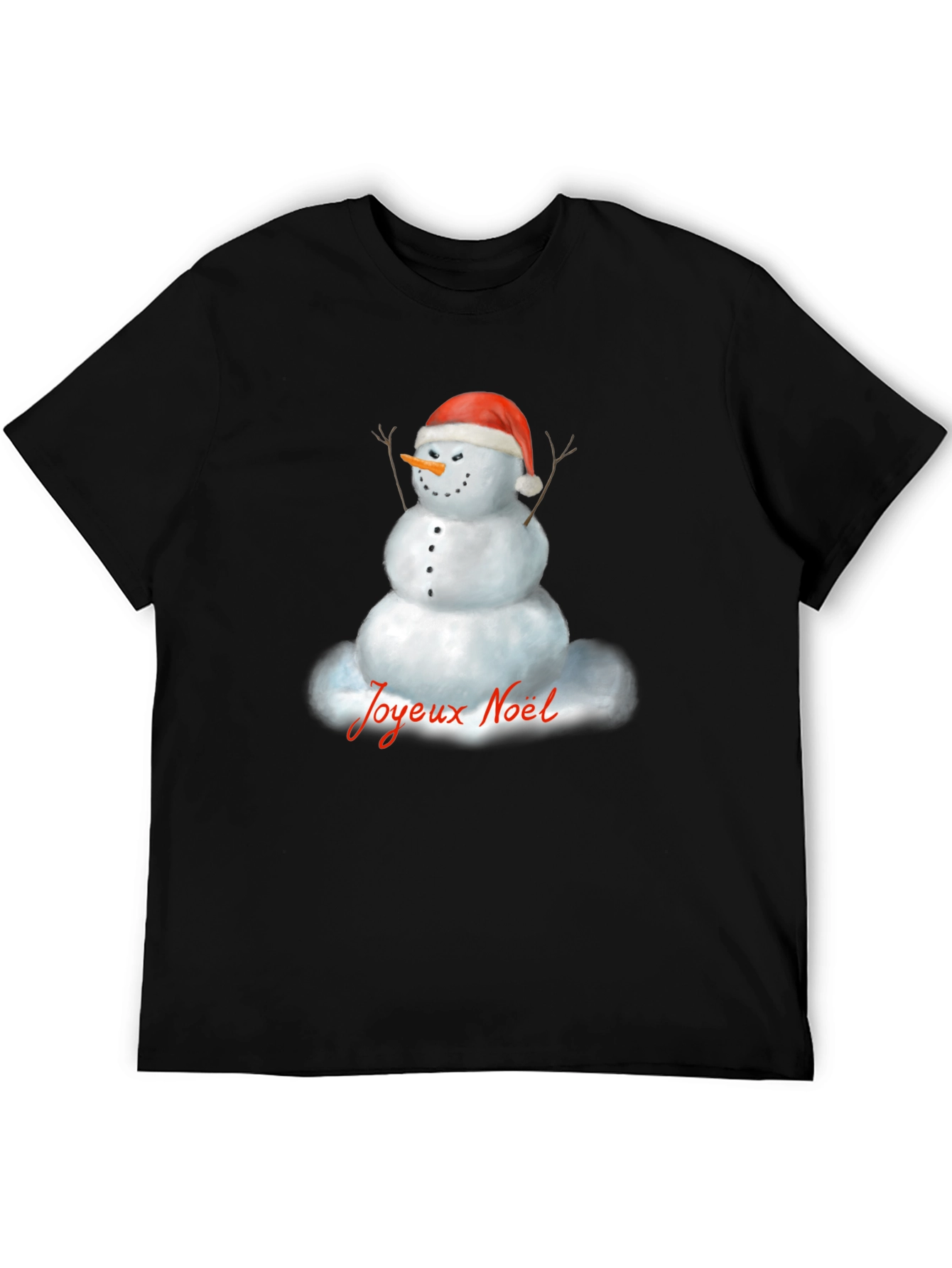Joyeux Noel Snowman Black T-Shirt