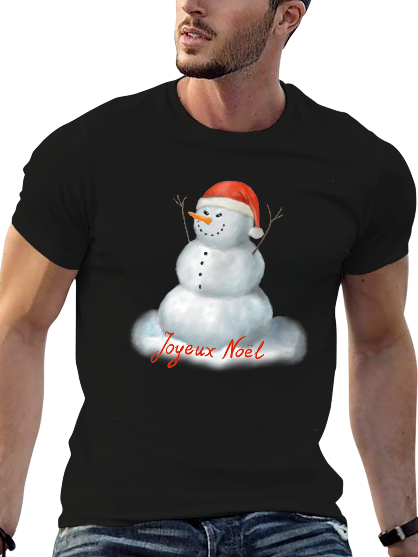 Joyeux Noel Snowman Black T-Shirt
